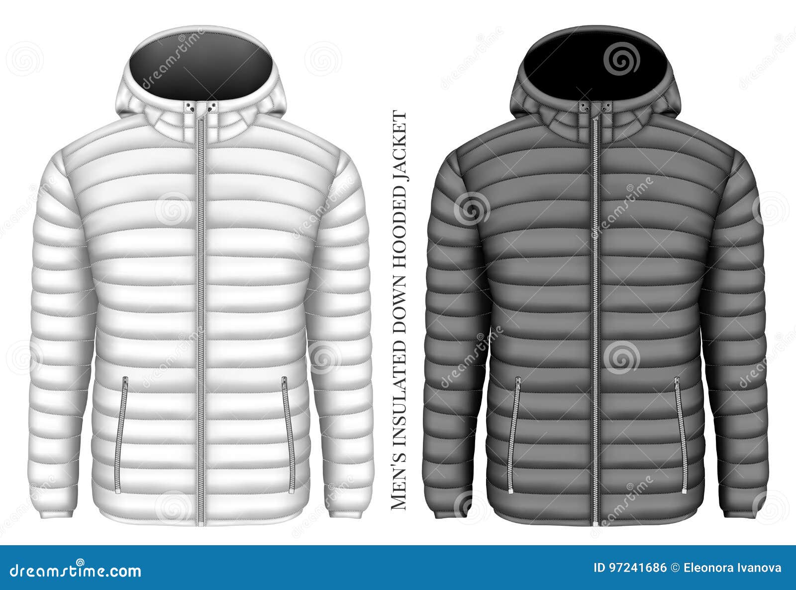 Men`s Hooded Insulated Down Jacket Stock Vector - Illustration of ...