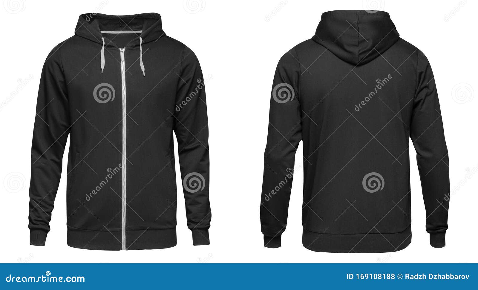 Men`s Hoodie Black with Zipper Isolated on White Background. Blank ...