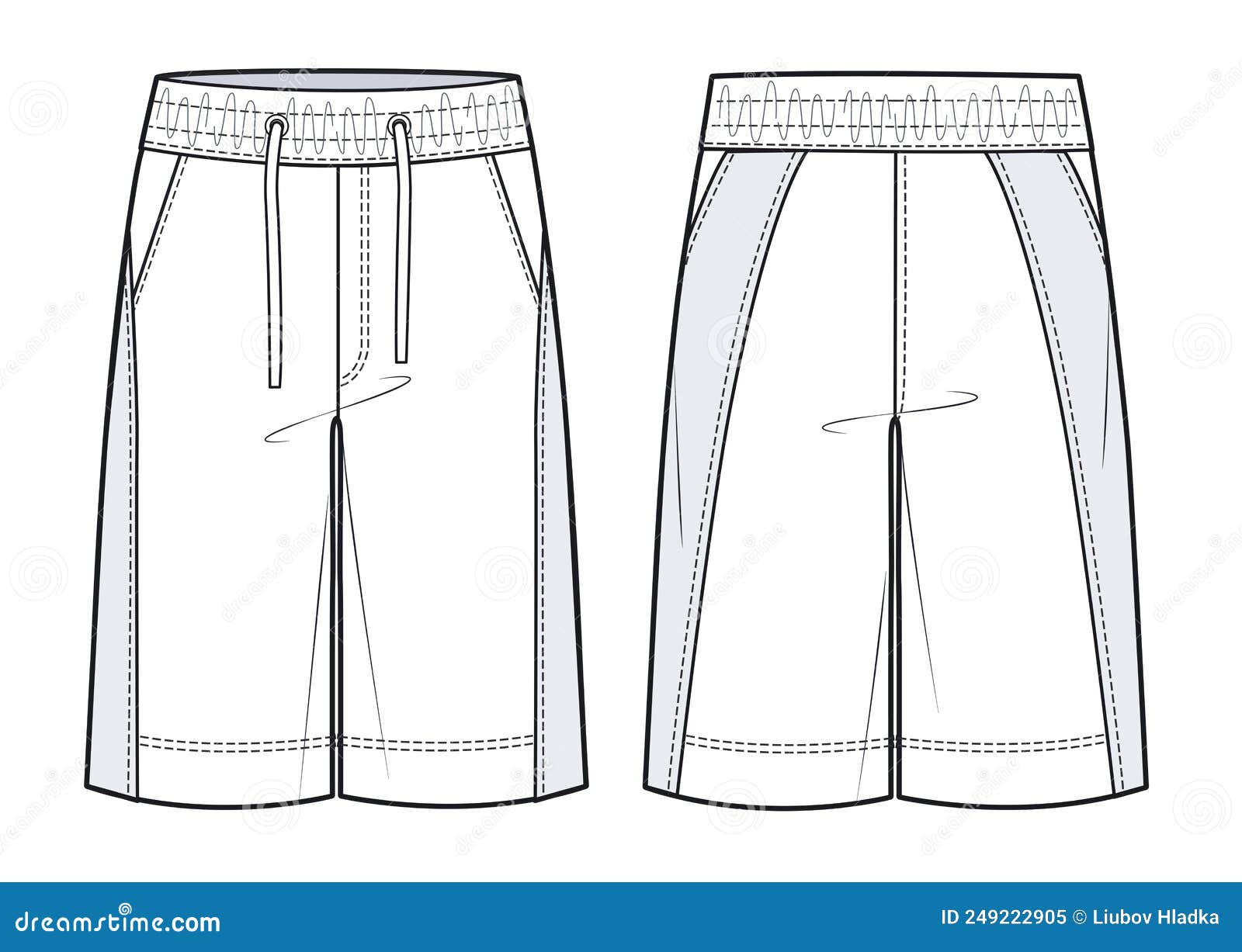Men S Knitted Shorts Fashion Flat Technical Drawing Template. Short