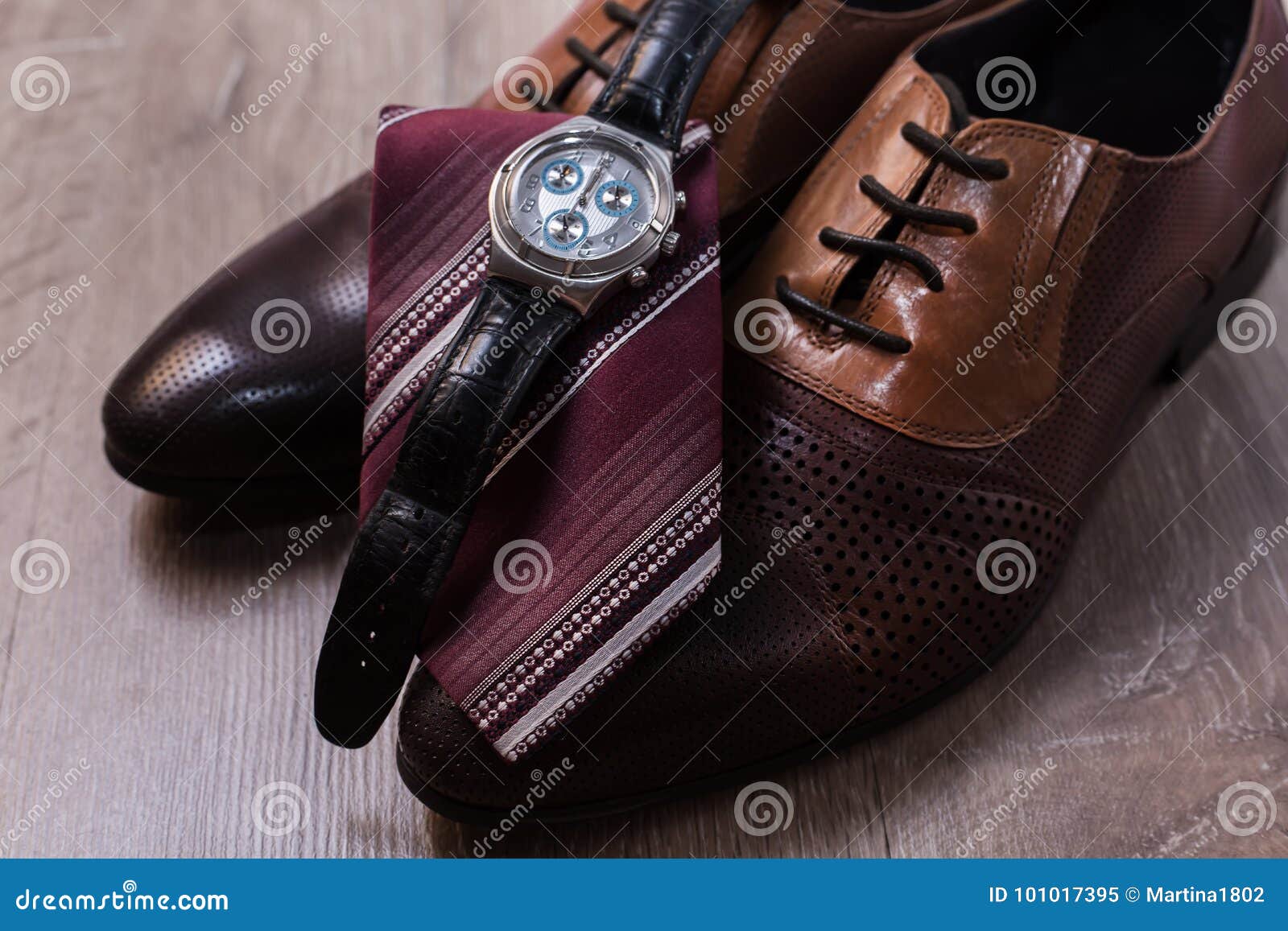 Shoes with tie and watch stock image. Image of shoes - 101017395