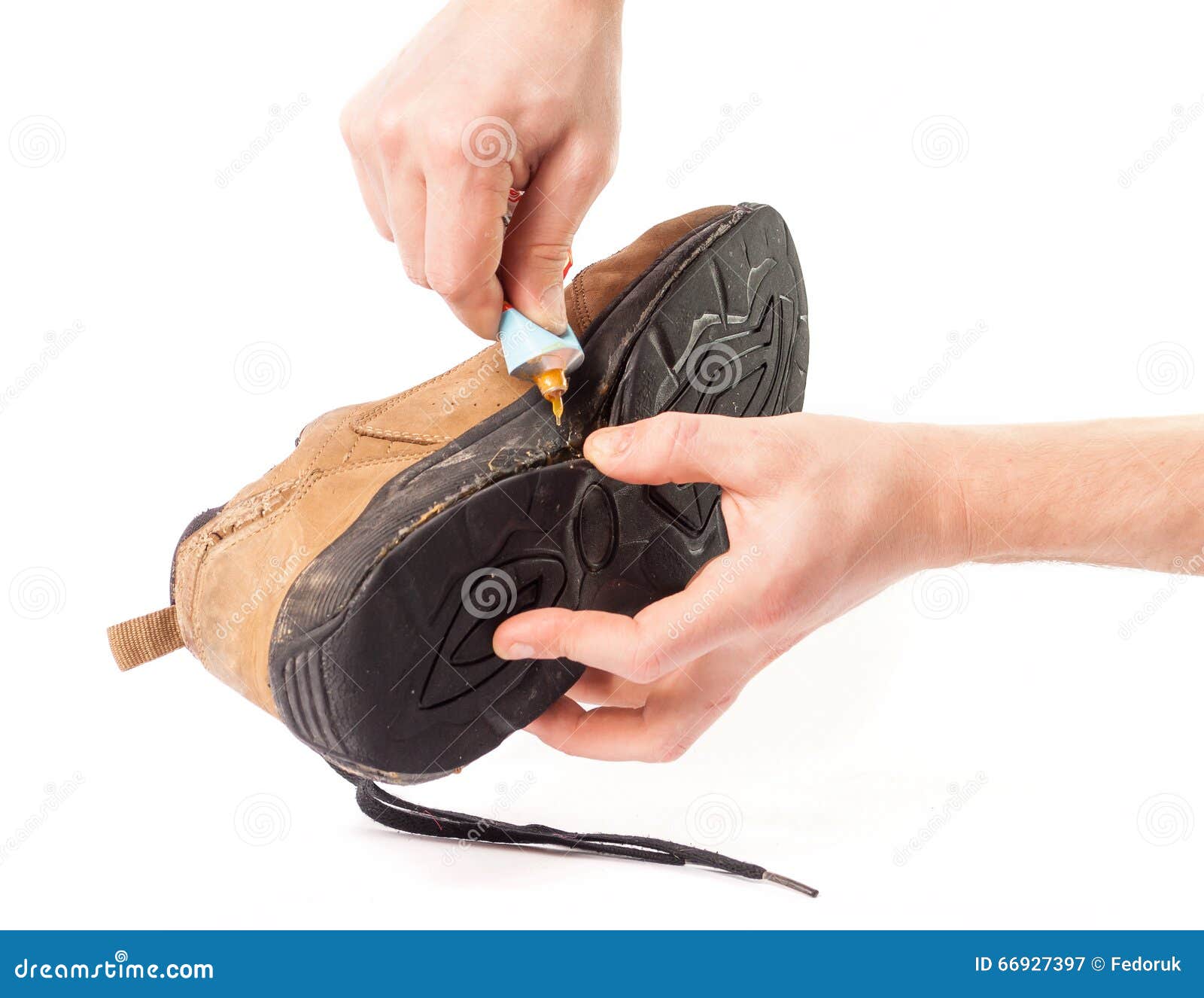 Men s shoes glue hands. stock image. Image of repairing 66927397