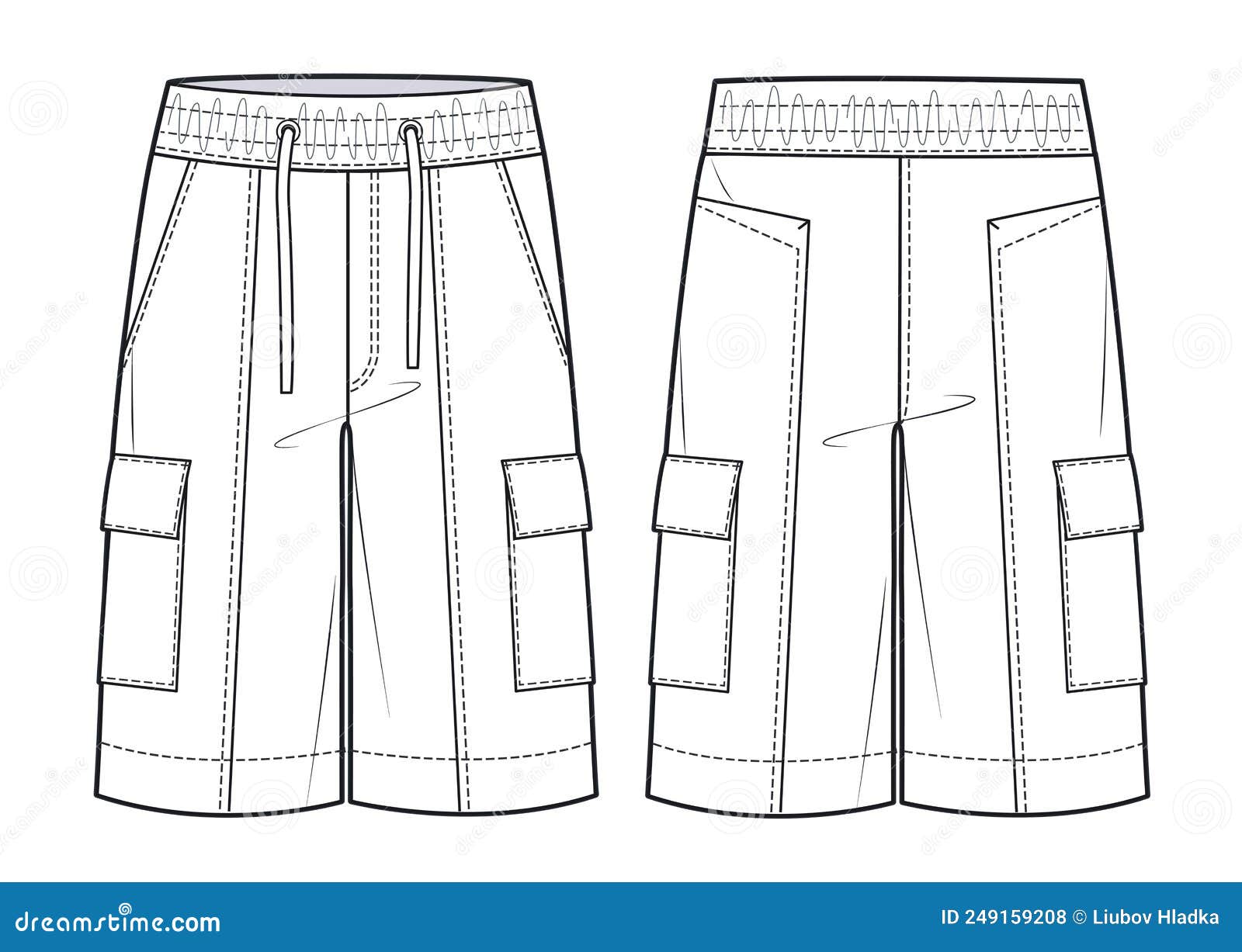 Men S Shorts Fashion Flat Technical Drawing Template. Short Pants ...