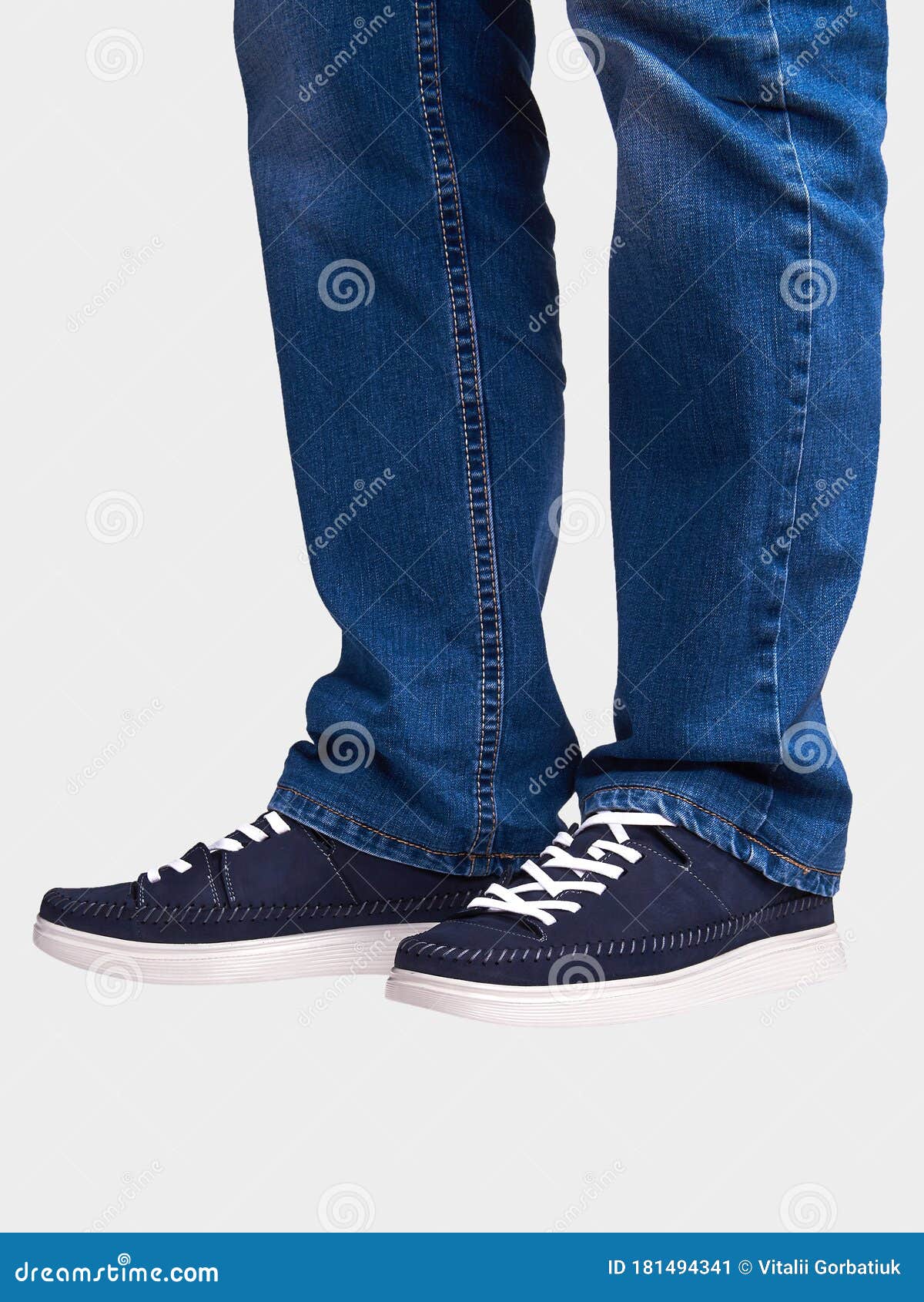 Men`s Summer Suede Blue Sneakers with White Soles. Stock Image - Image ...