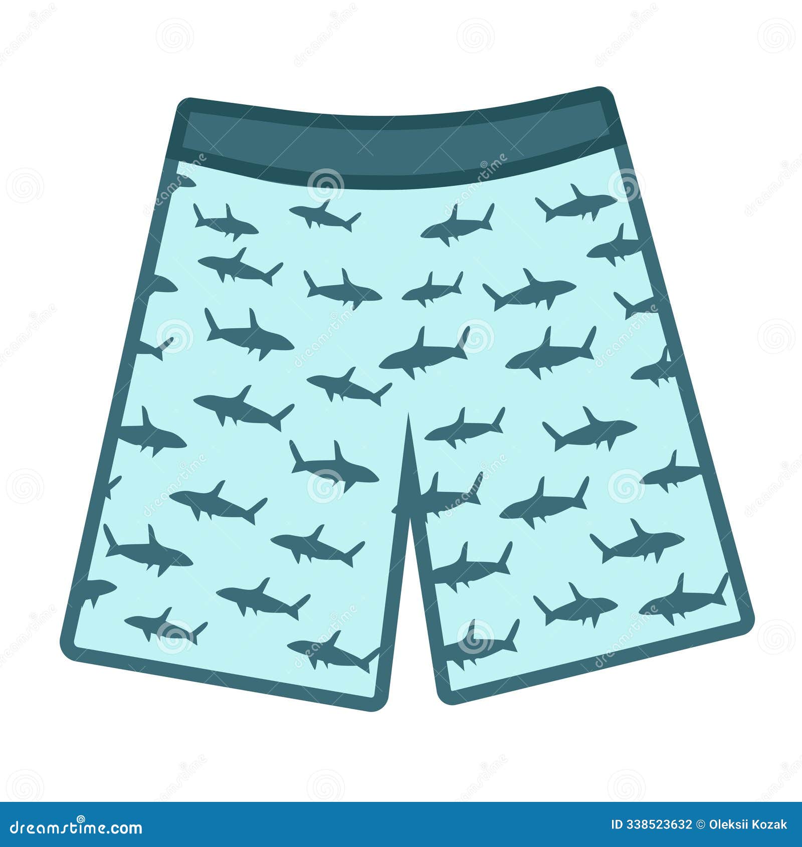 men's swimming trunks. blue boxers in a cartoon style with sharks. bathing