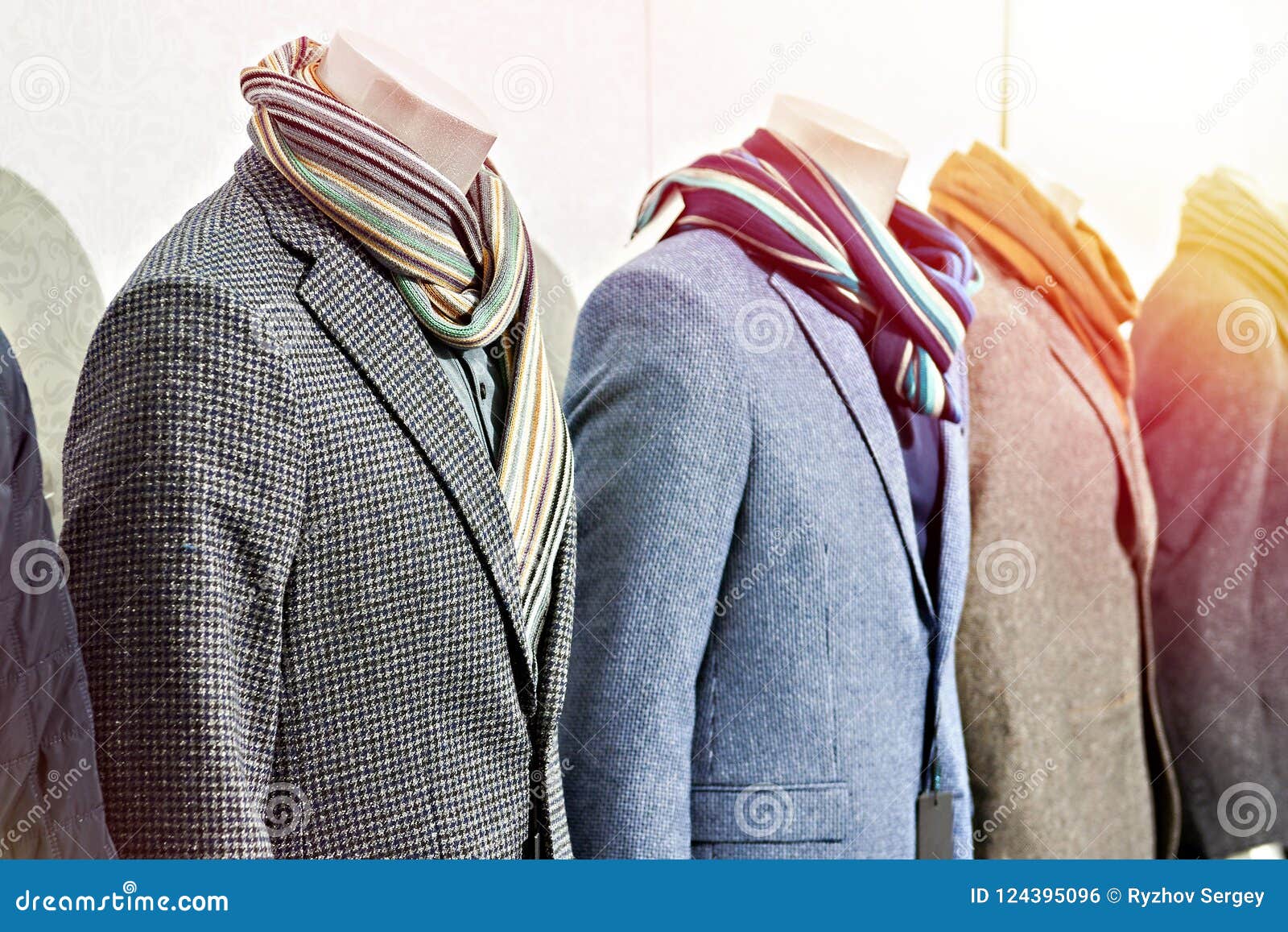 Mens Tweed Sport Coats with Scarves in Clothing Store Stock Photo ...