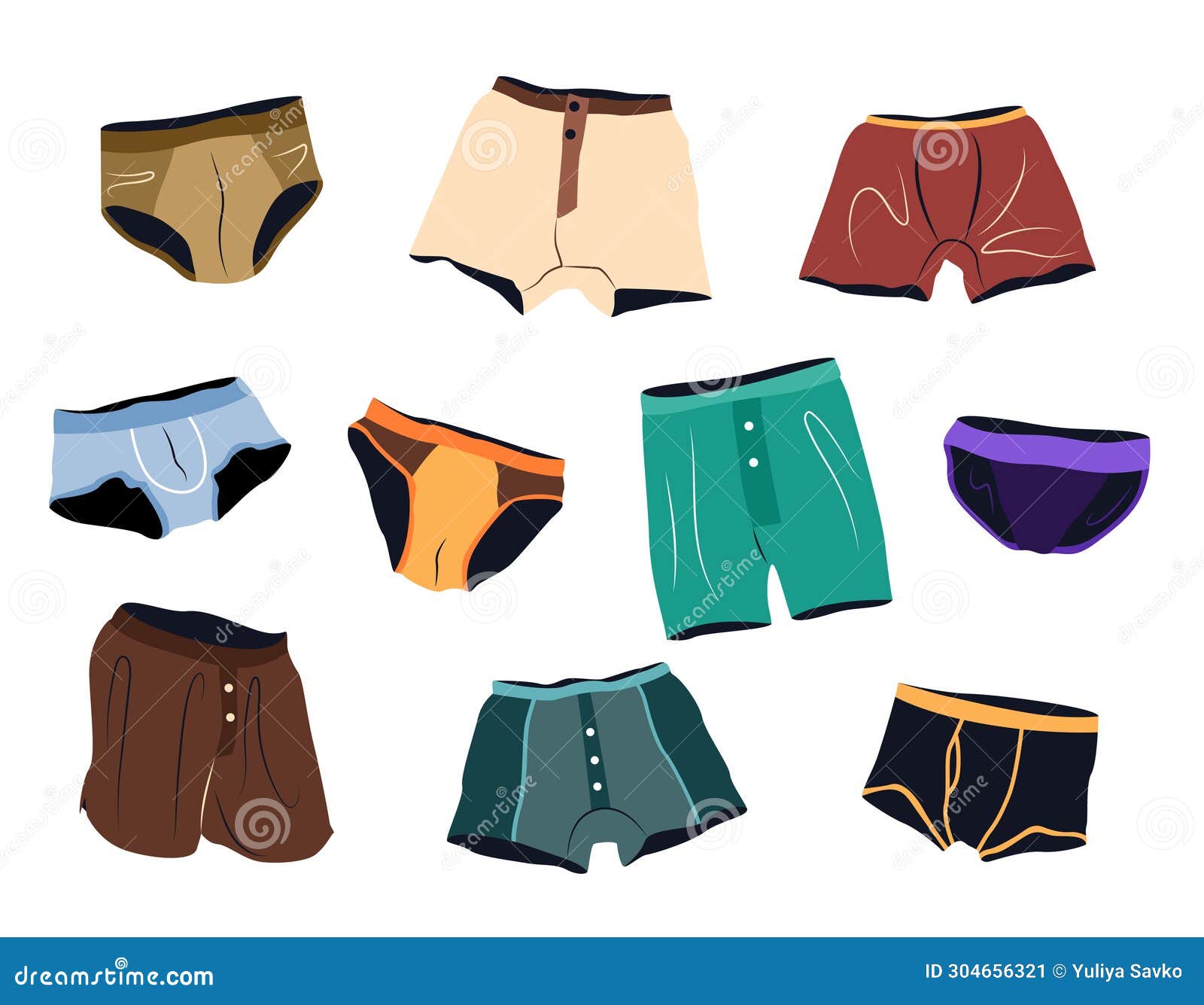 Vector set of mens different type underwear pants. Stock Vector by