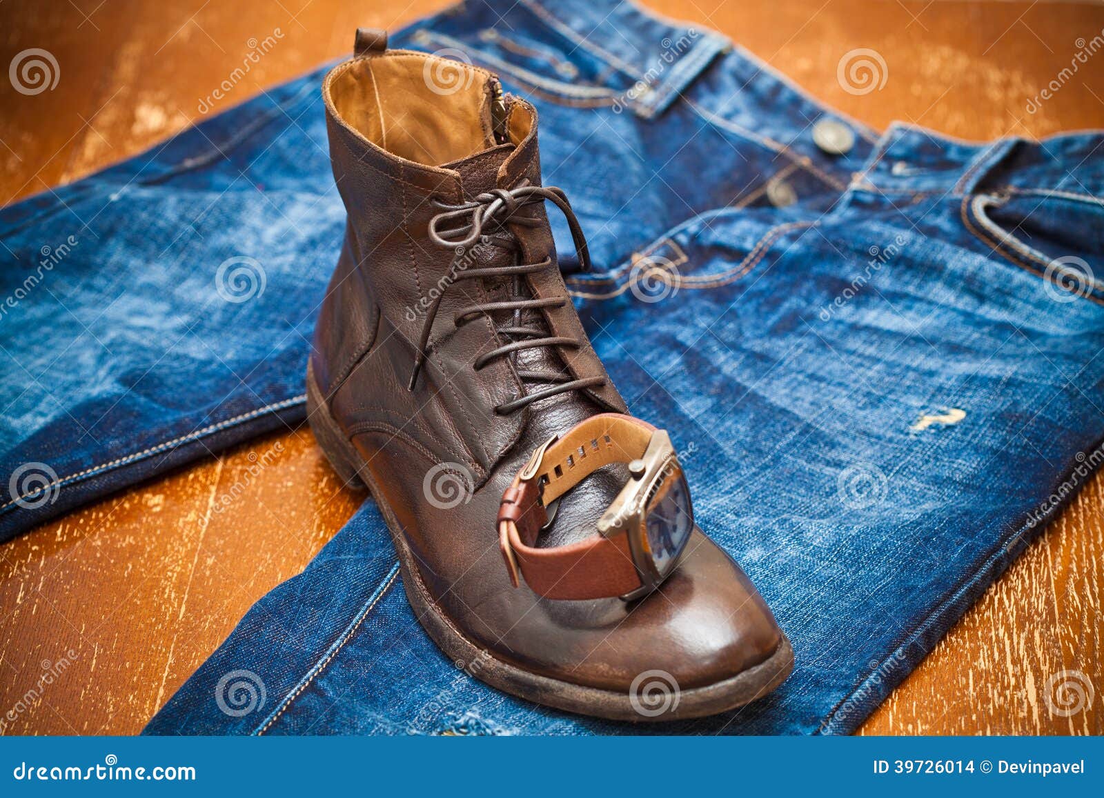 Men S Watches, Leather Shoes, Jeans Stock Photo - Image of clockworks ...