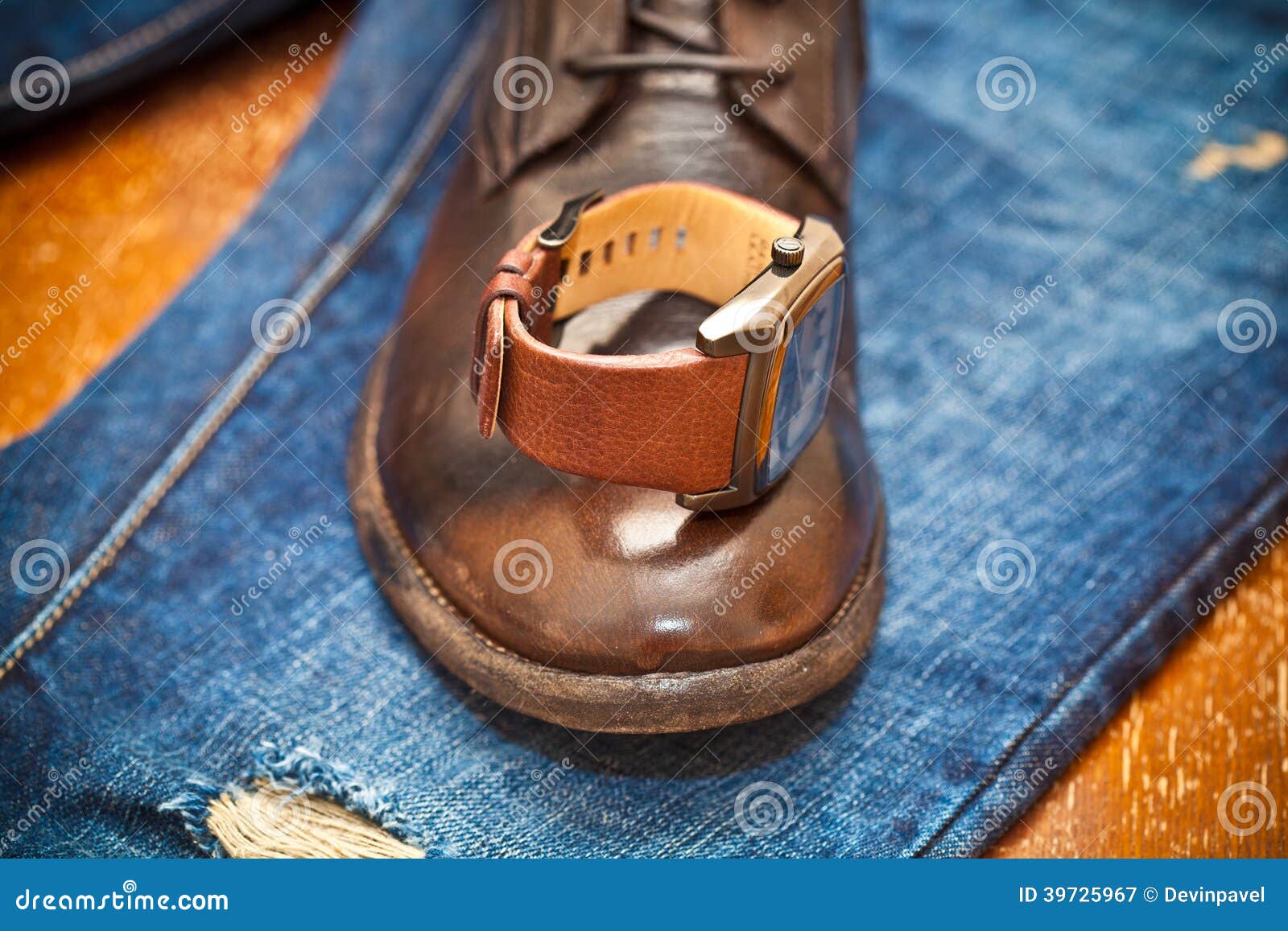Men S Watches, Leather Shoes, Jeans Stock Image - Image of chrome ...