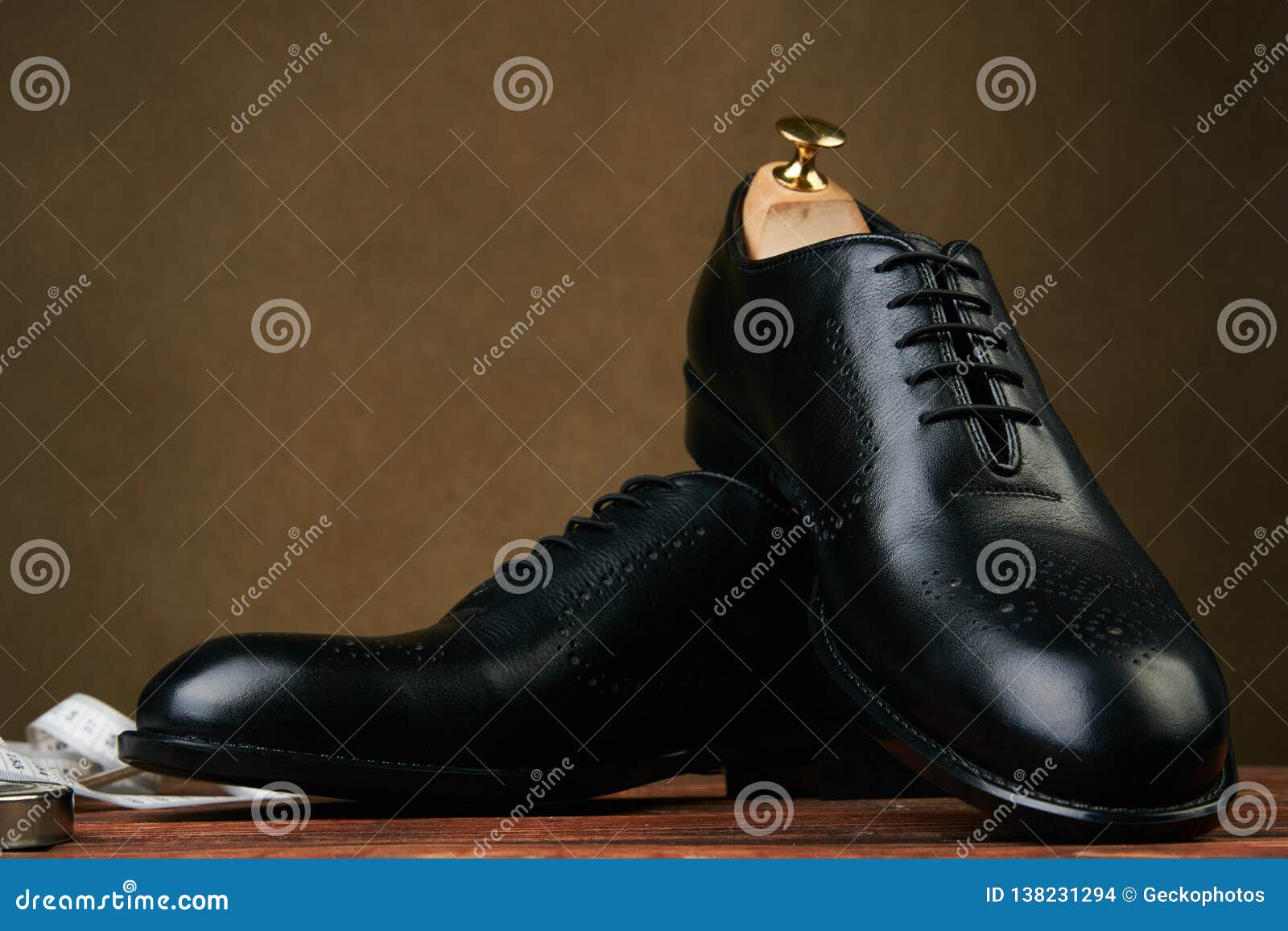 Men`s Wedding Shoes on a Brown Wooden Table, Close-up. Business Travel ...