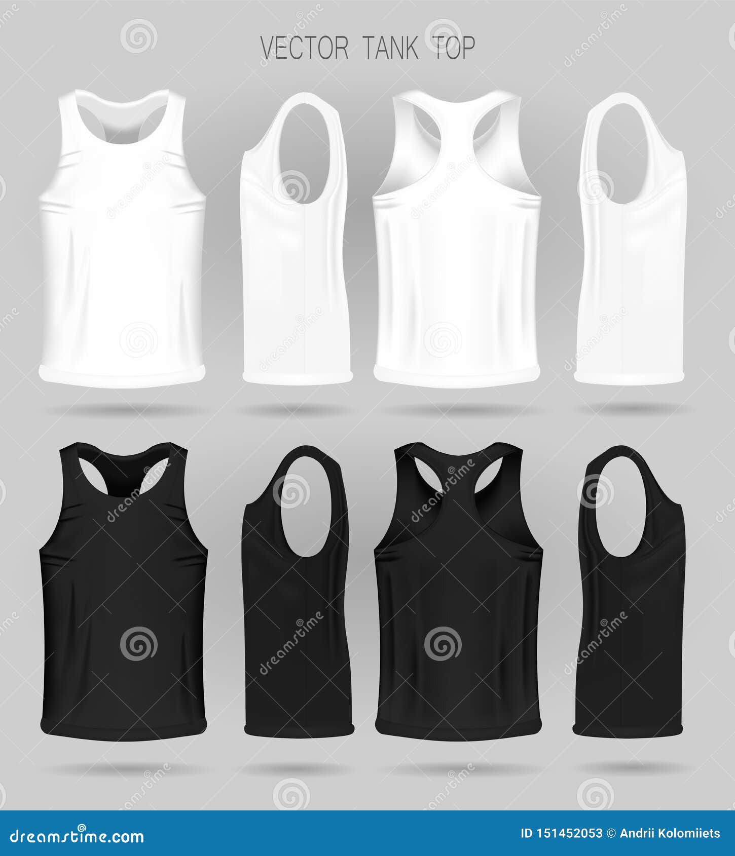 Men`s White and Black Tank Top Template in Three Dimensions: Front ...