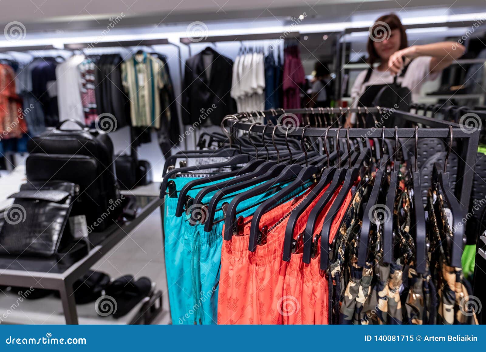 Men Shorts in the Fashion Store. Clothing, Men Wear Store. Stock Image ...