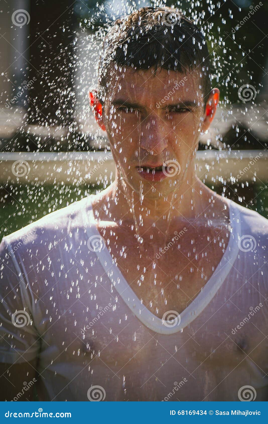 Men Showering Outside and Looking in To Camera Stock Photo Image of