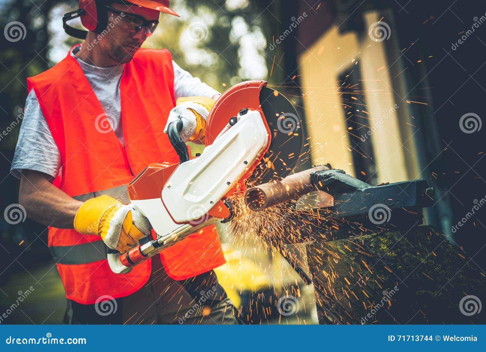 Men Using Metal Cutter stock photo. Image of tools, cutting 71713744