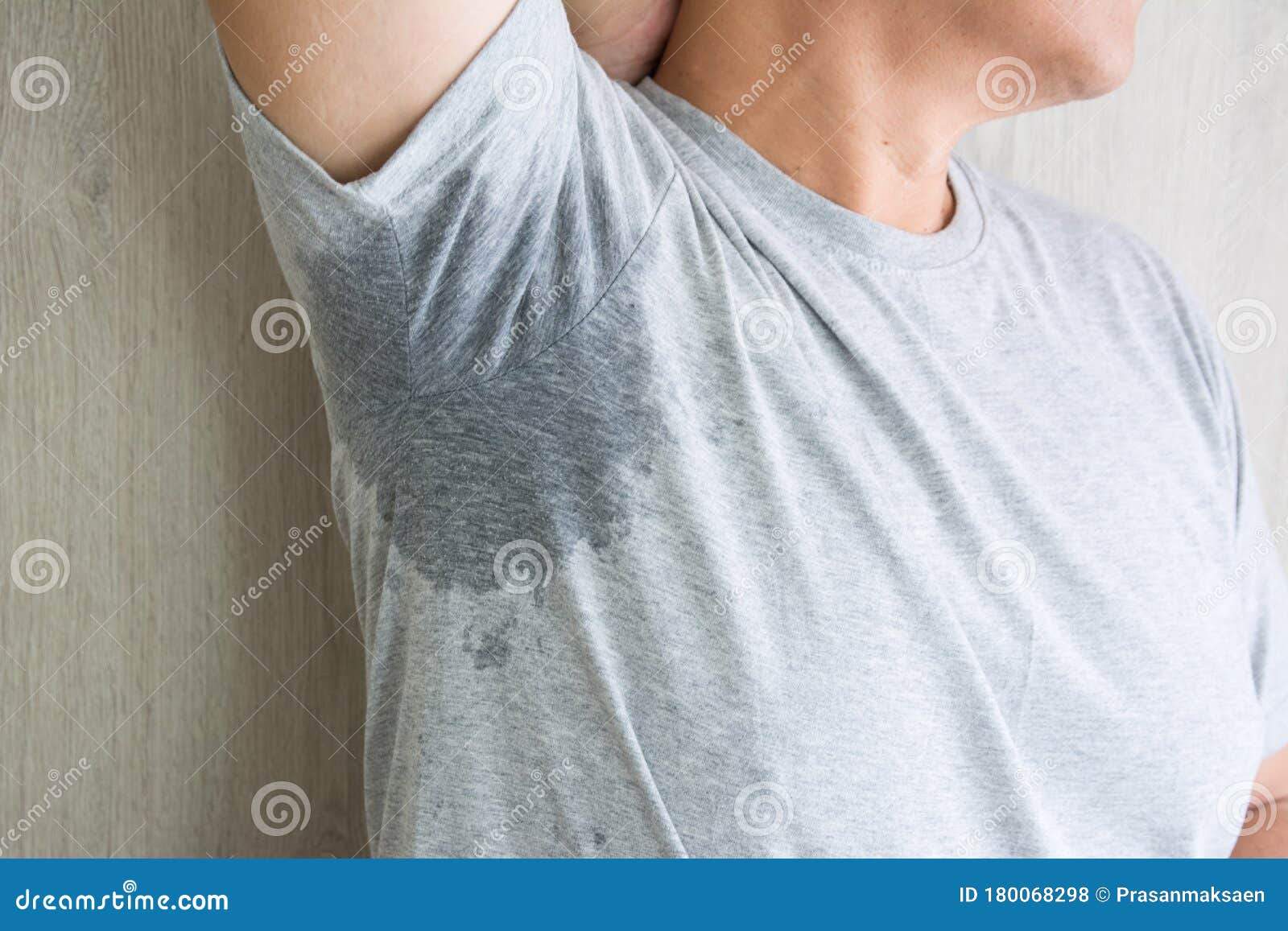 Man With Sweaty Armpits On Gray Background Stock Photography ...