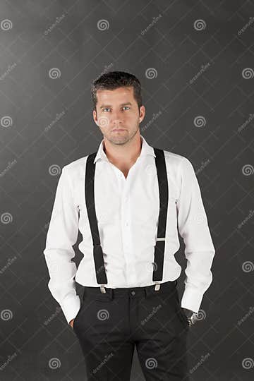 Men in White Shirts and Suspenders Stock Photo - Image of human, adult ...