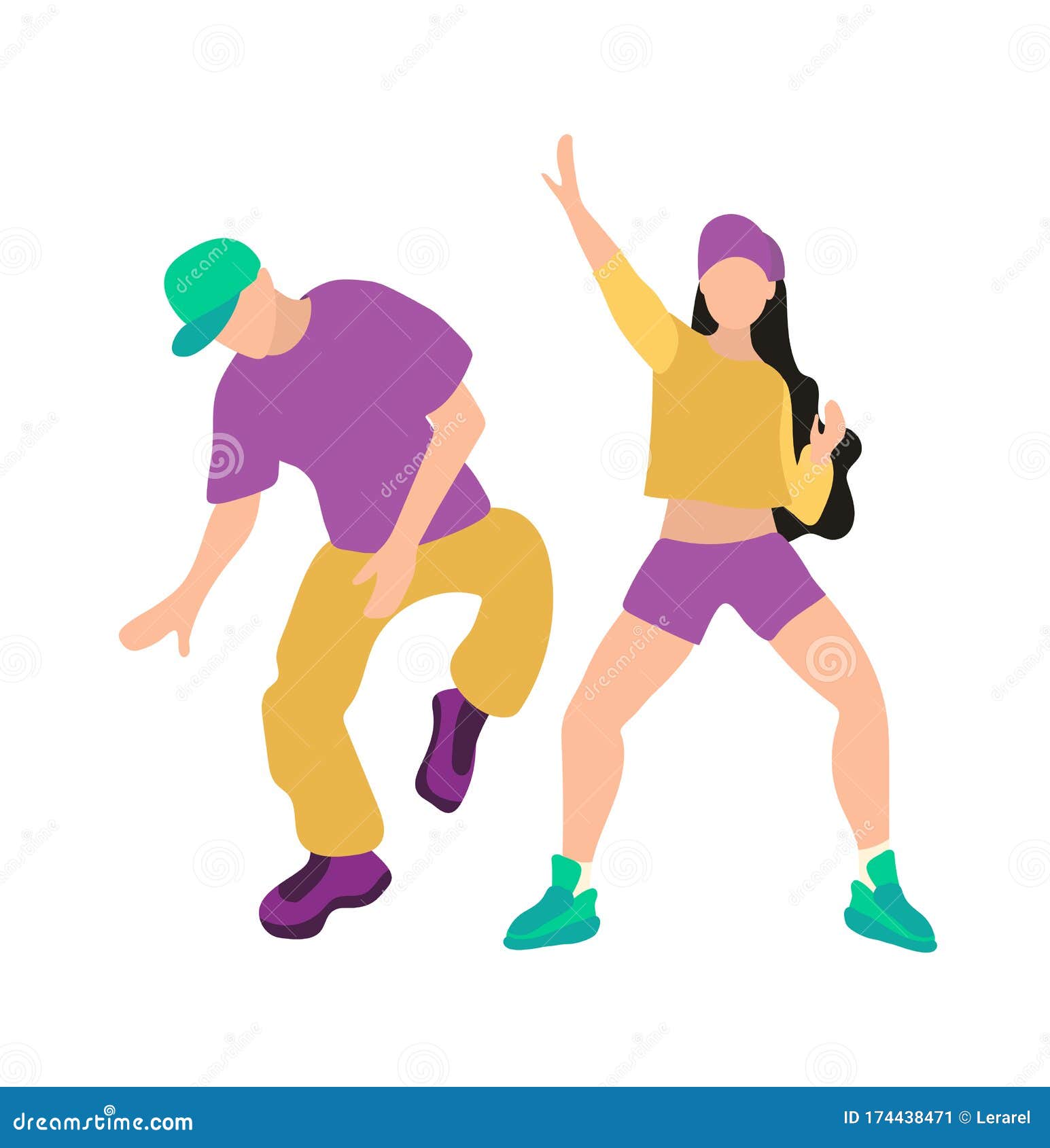 Men and Woman Dancing Hip Hop. Youth Dance of Modern Teenagers. Hip-hop