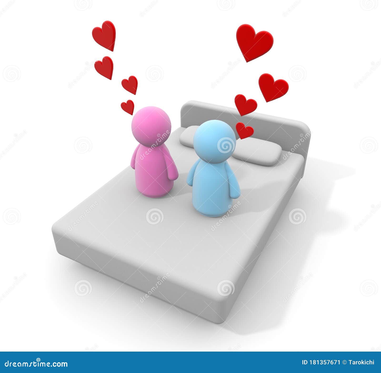 Men and Women Full of Love. Couple on the Bed. 3D Rendering Stock