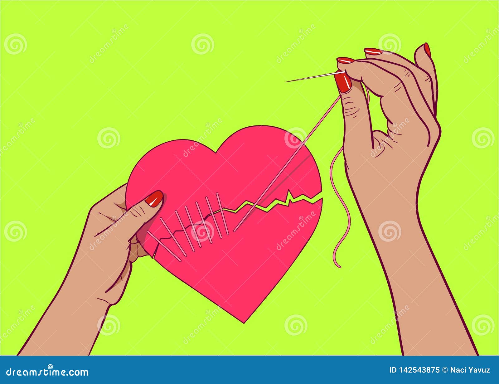 Stitching Up the Torn Heart with Needle and Thread Stock Vector
