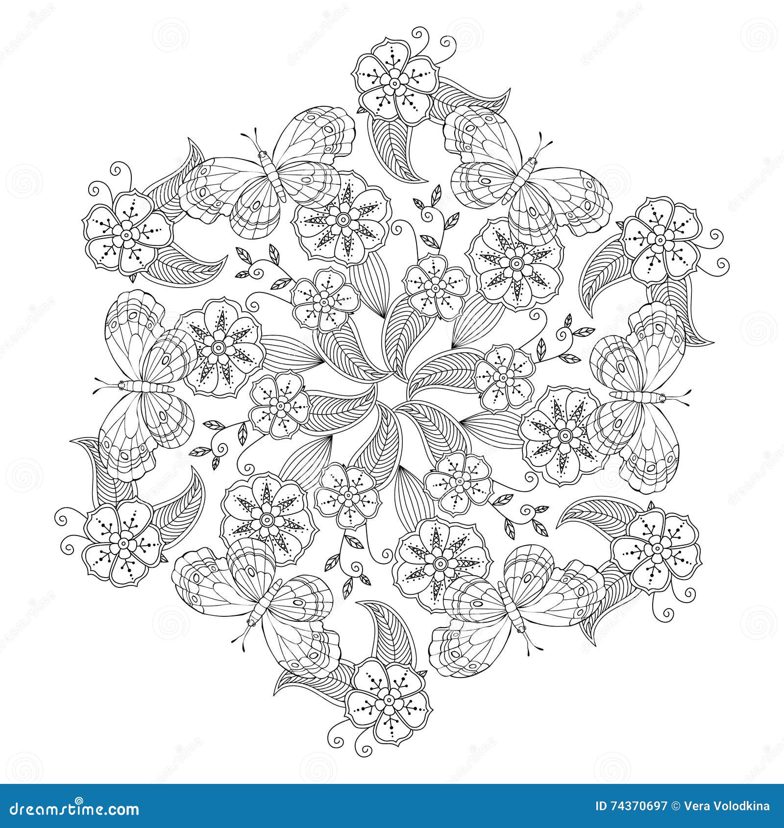 Mendie Mandala with Butterflies, Flowers and Leaves. Zenart Inspired Stock  Vector - Illustration of abstract, cartoon: 74370697