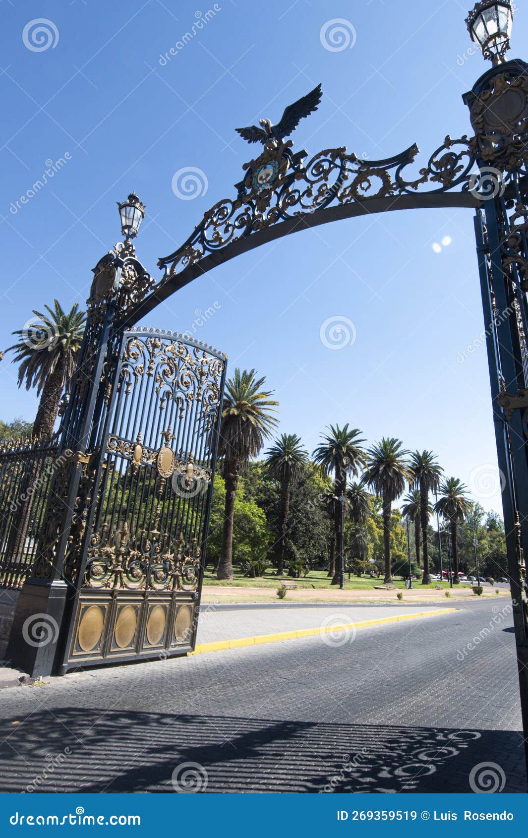 mendoza argentina-wrought iron gate purchased in scotland and condor from the general san martin park, plaza de la