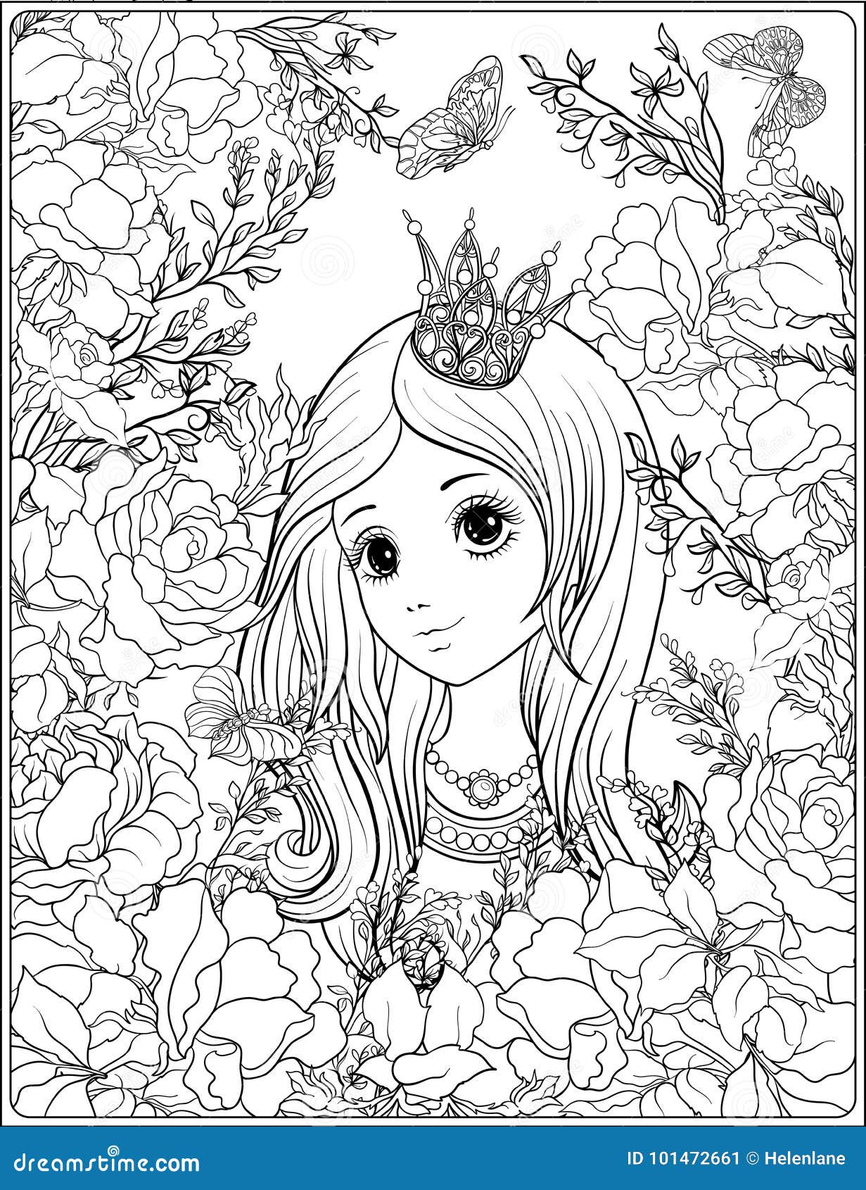 Desenho de uma linda princesa no jardim para colorir