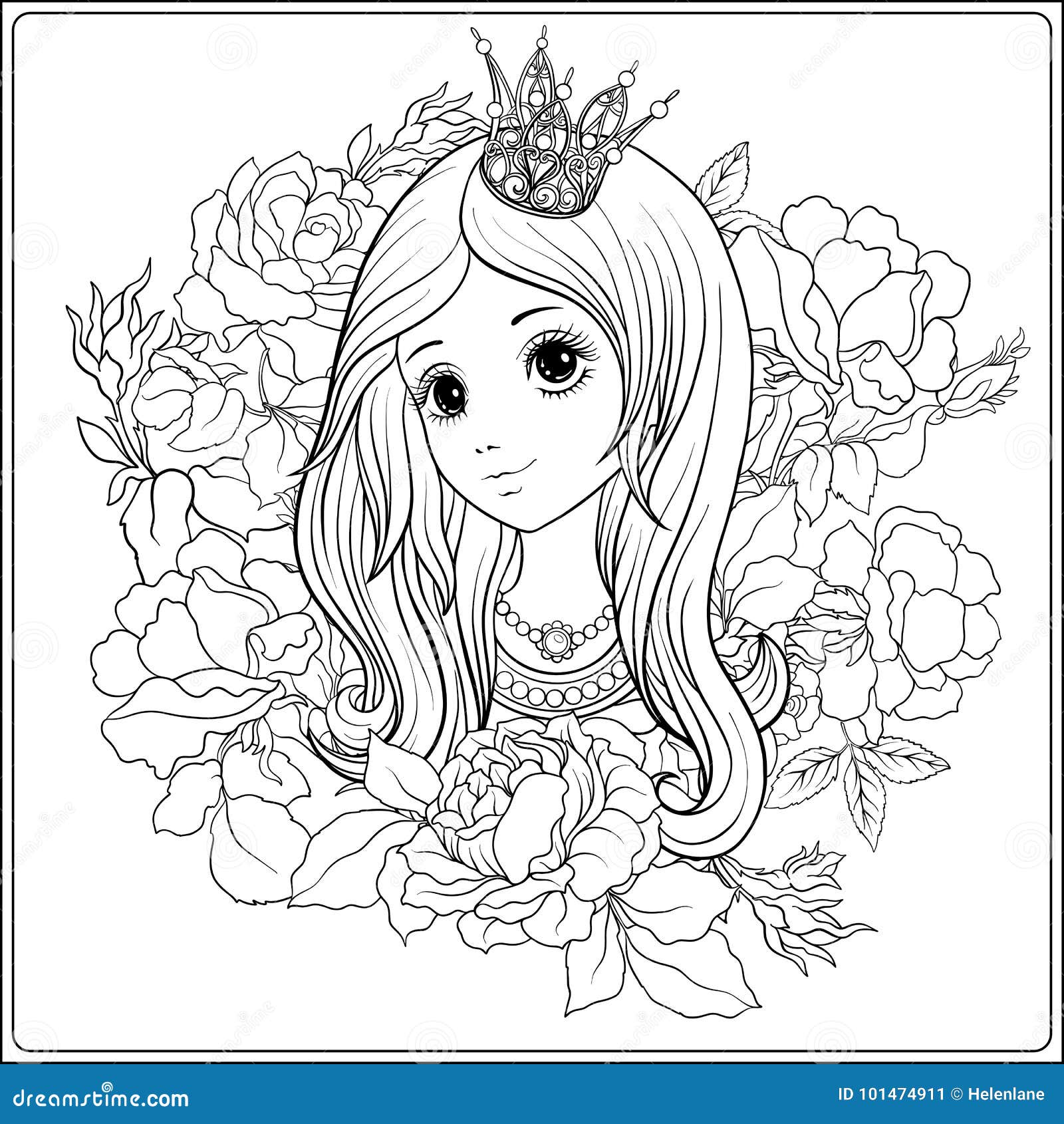 Desenho de uma linda princesa no jardim para colorir