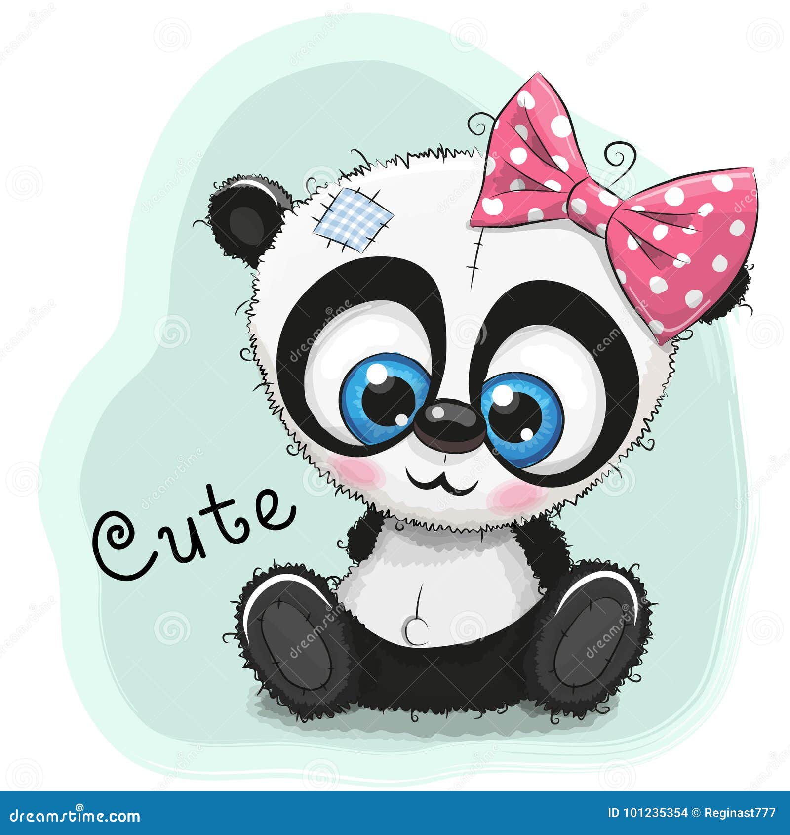 Menina Bonito Da Panda Do Desenho Em Um Fundo Azul Ilustração do