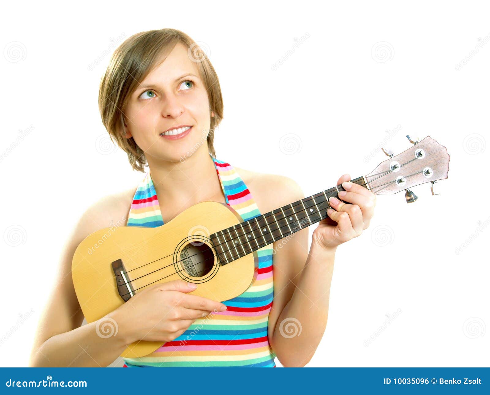 Menina Bonito Que Joga Um Ukulele Foto de Stock Imagem de caucasiano