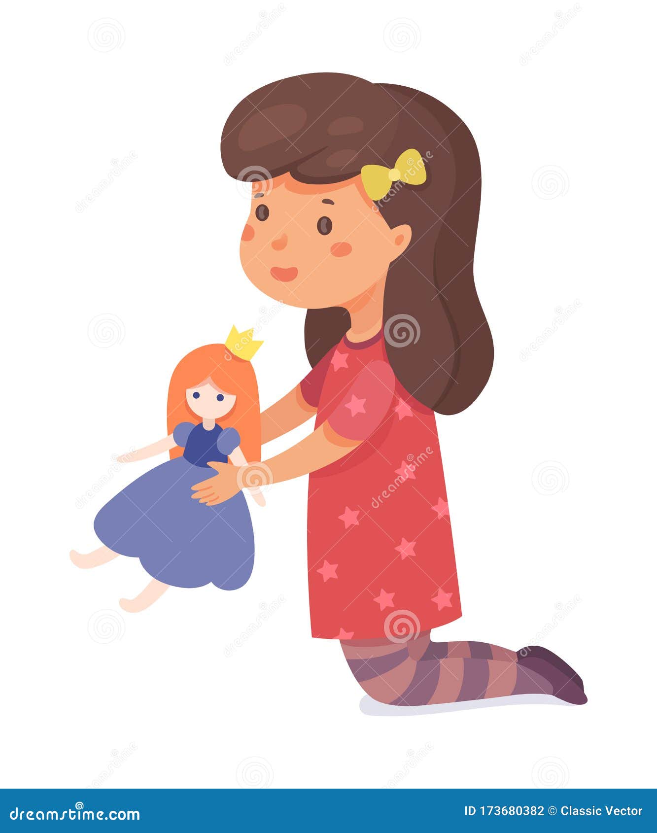 Crianças menina brincar com bonecas. Ilustração de desenho animado plano  vetorial imagem vetorial de prettyvectors© 123959044