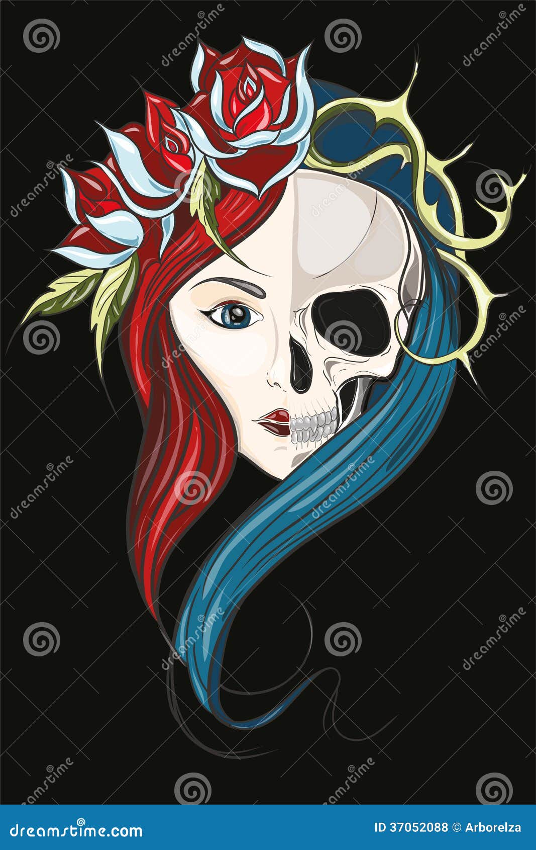 A Rapariga Com O Rosto Da Vida E Da Morte Ilustração Stock - Ilustração de  morte, vodu: 37052088, image size:1067x1690