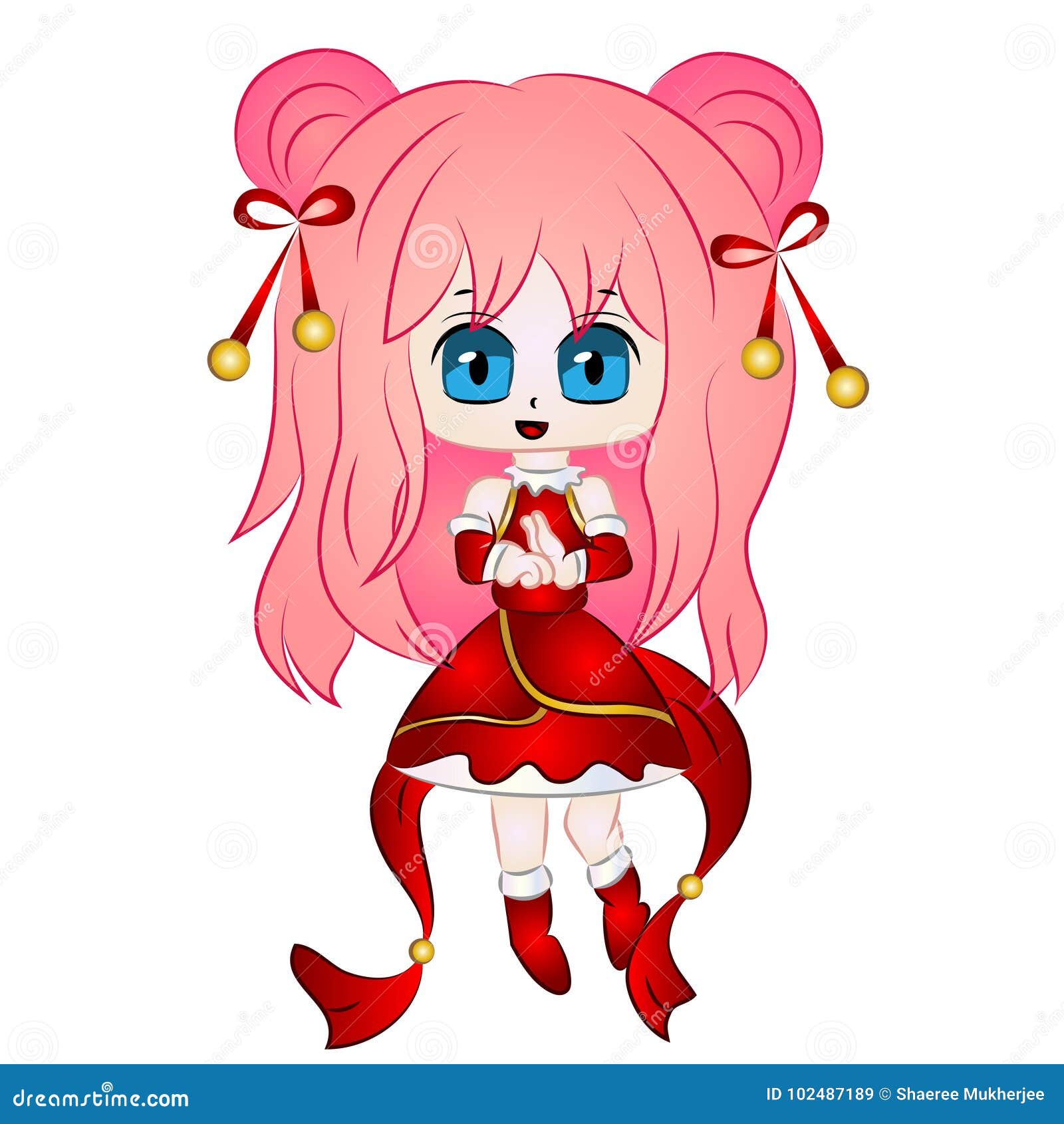 Garota de moda chibi isolada, personagem de desenho animado kawaii com  cabelo rosa e roupa de cor doce
