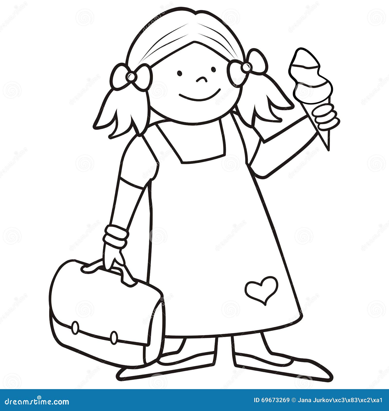 ilustrao stock menina e schoobag livro para colorir image