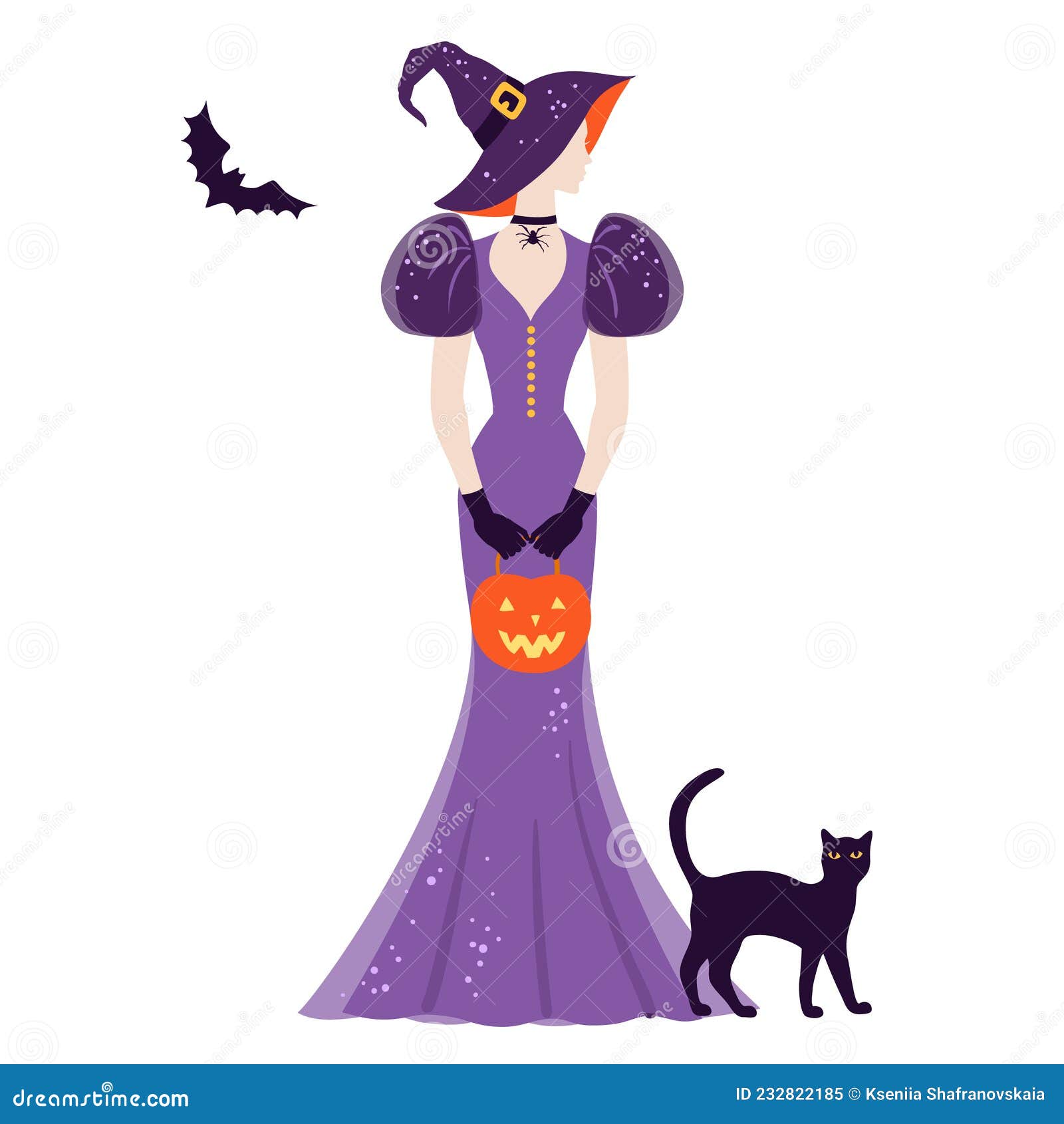 Garota com fantasia de bruxa para o halloween, em fundo branco