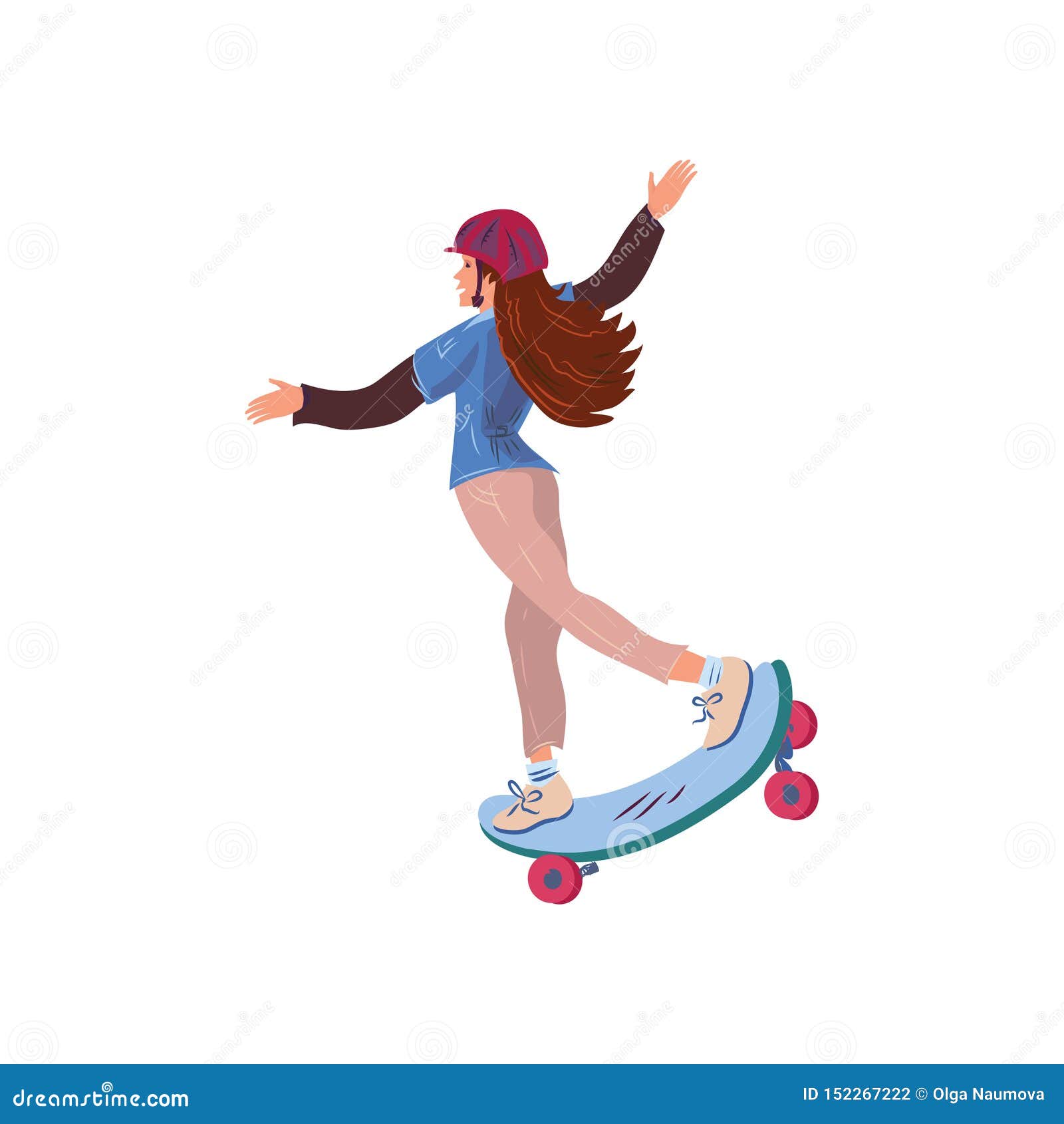 A Menina Está Montando Um Skate, Desenho De Esboço Dos Desenhos