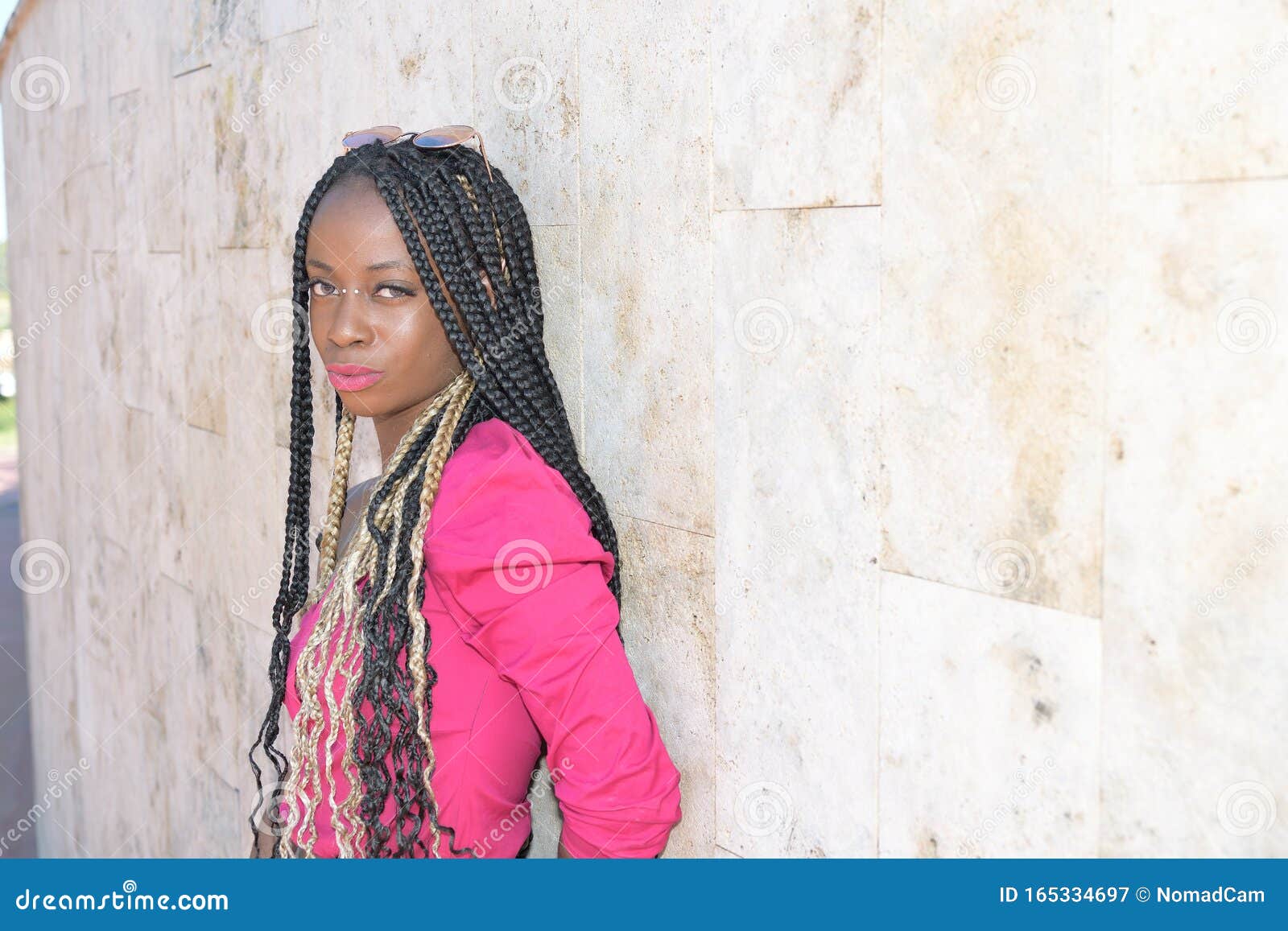 Menina Negra De Estilo Afro Com Longas Tranças Pretas E Loiras Usando  óculos Escuros Repousa Em Uma Parede E Olha Para a Câmera Imagem de Stock -  Imagem de cara, penteado: 165334697