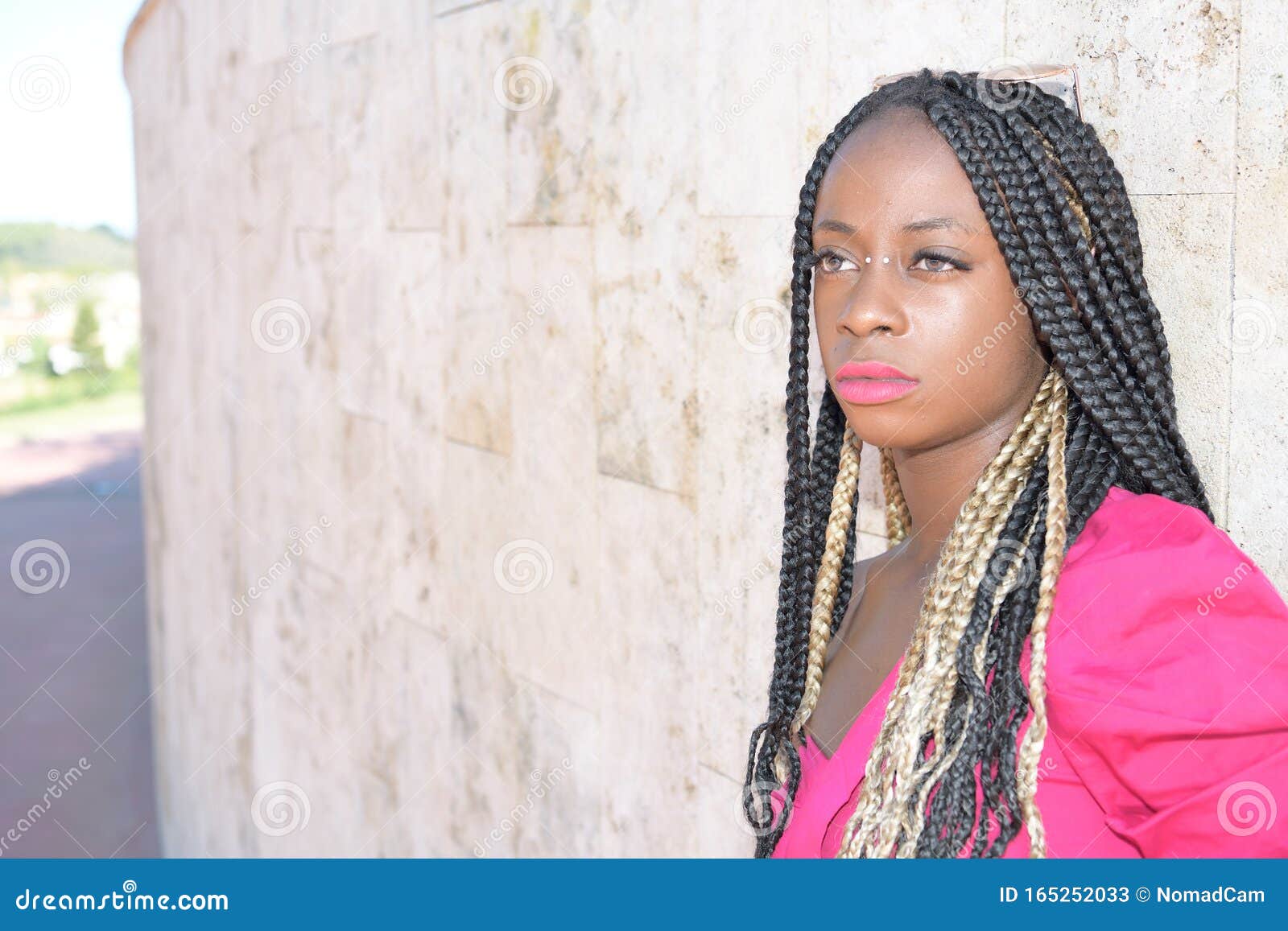 Menina Negra De Estilo Afro Com Longas Tranças Pretas E Loiras Usando  óculos Escuros Repousa Em Uma Parede E Sonhos Diurnos Imagem de Stock -  Imagem de retrato, sapatas: 165252033