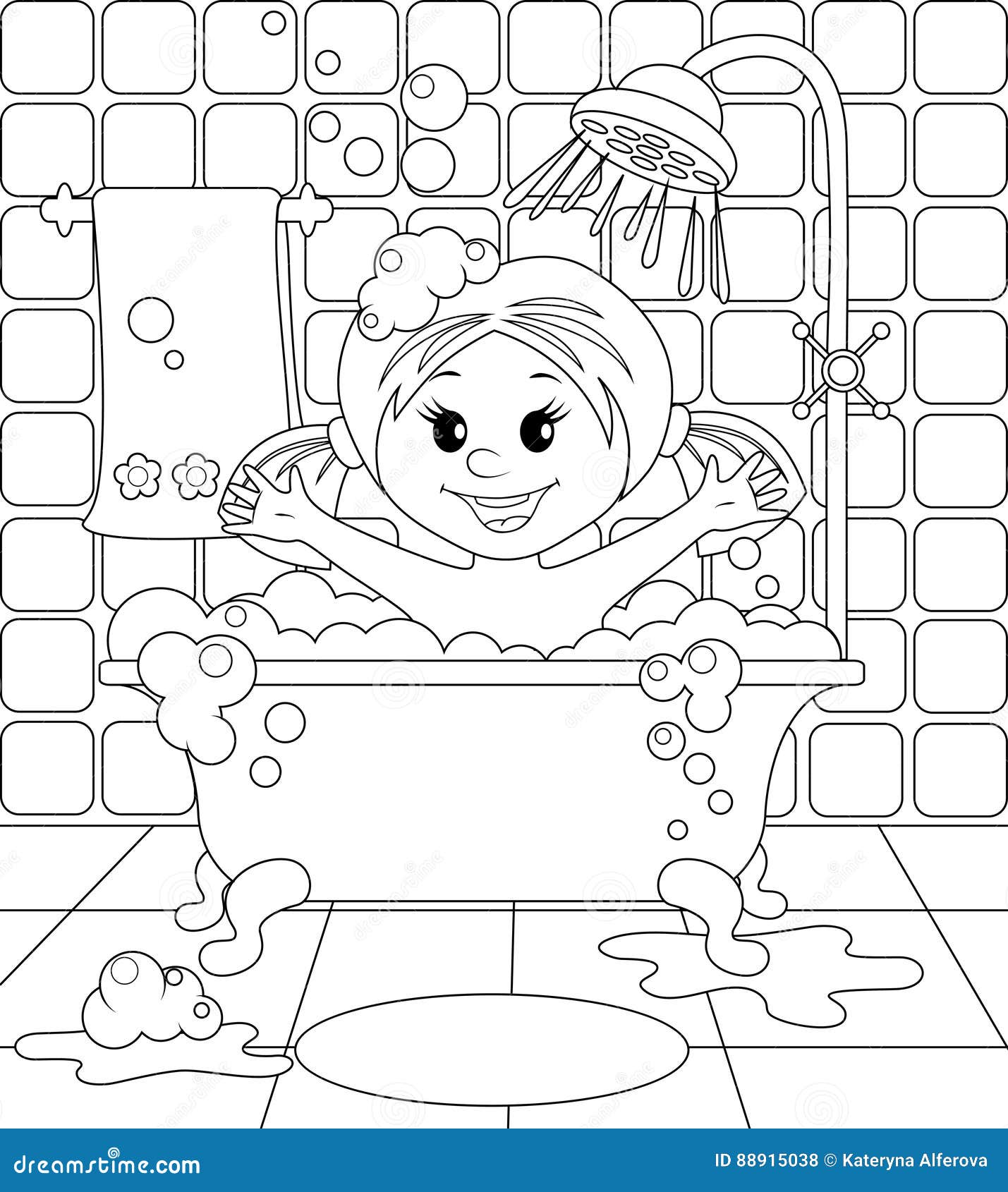 Menina no banheiro ilustração do vetor. Ilustração de vetor - 88915038, image size:1429x1690