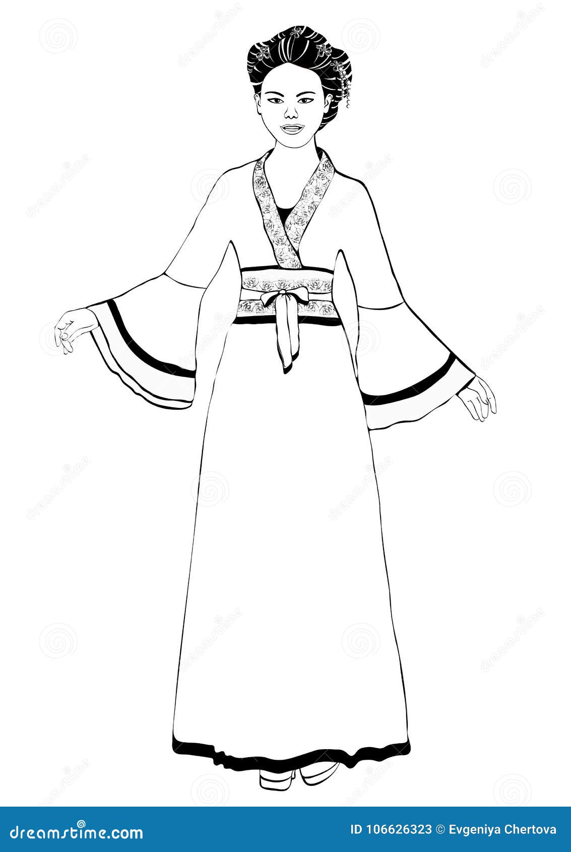 Roupa de menina chinesa kawaii desenho de mão vetorial hanfu