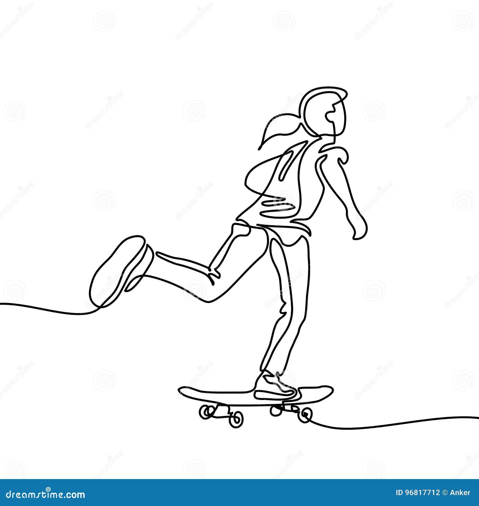 A Menina Está Montando Um Skate, Desenho Colorido Dos Desenhos