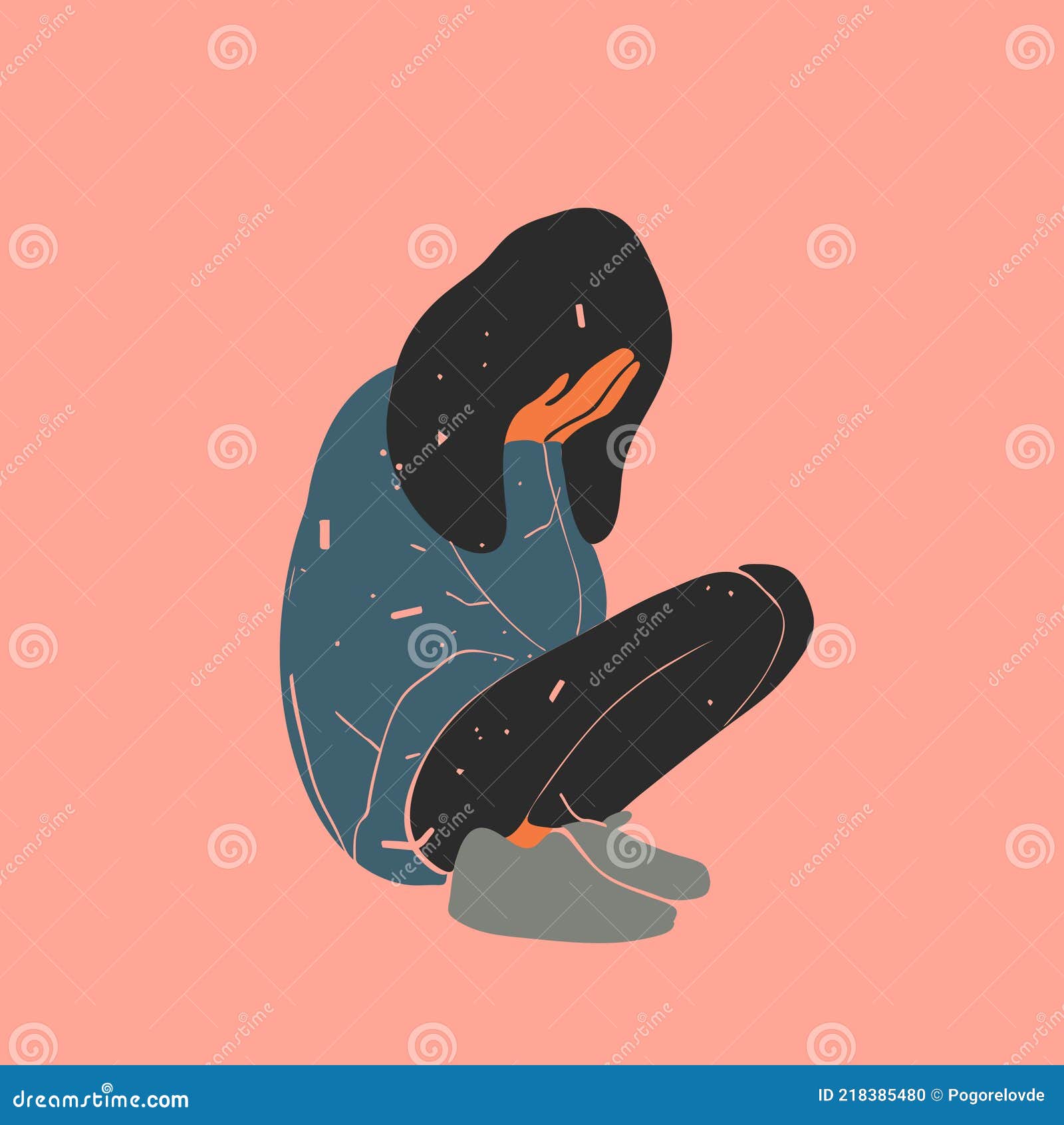 menina solitária está triste e chorando. ilustração vetorial