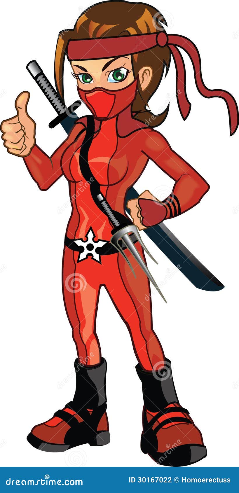 Ilustração de desenho animado de ninja em traje de diabo vermelho