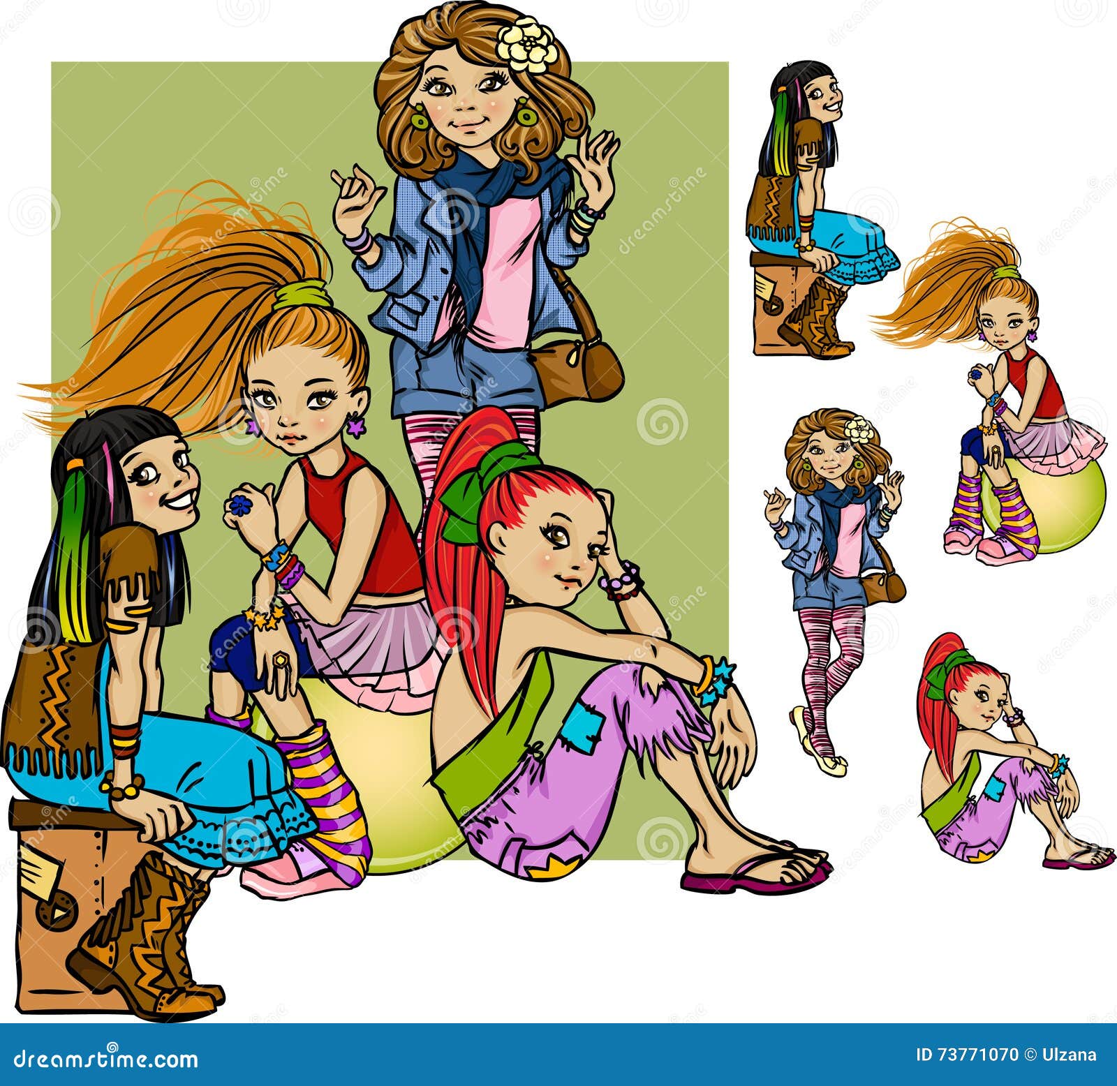 Meninas Bonitas Dos Desenhos Animados Ilustração do Vetor - Ilustração de  forma, voga: 73771070
