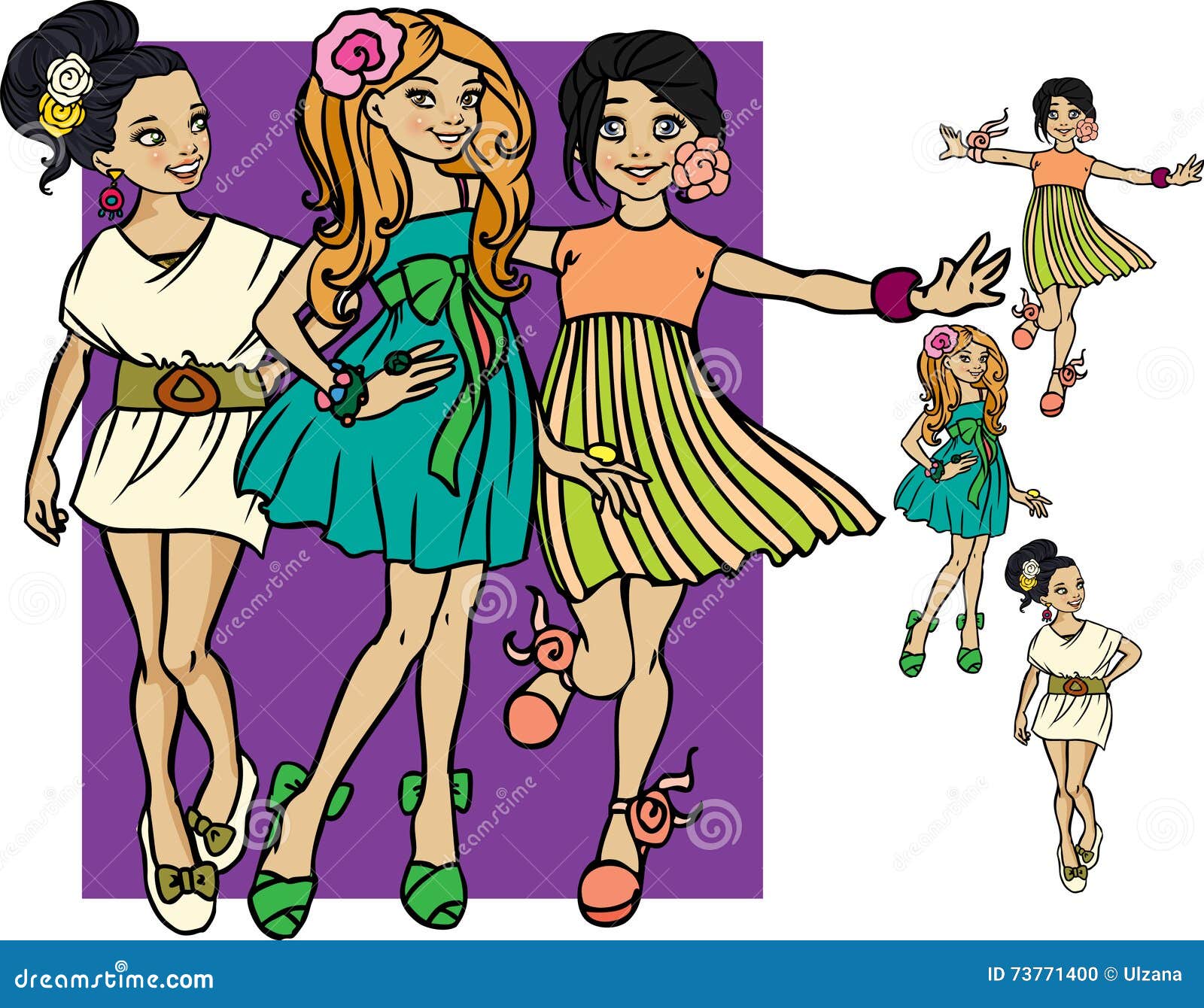 Meninas Bonitas Dos Desenhos Animados Ilustração do Vetor - Ilustração de  beleza, compras: 73771400