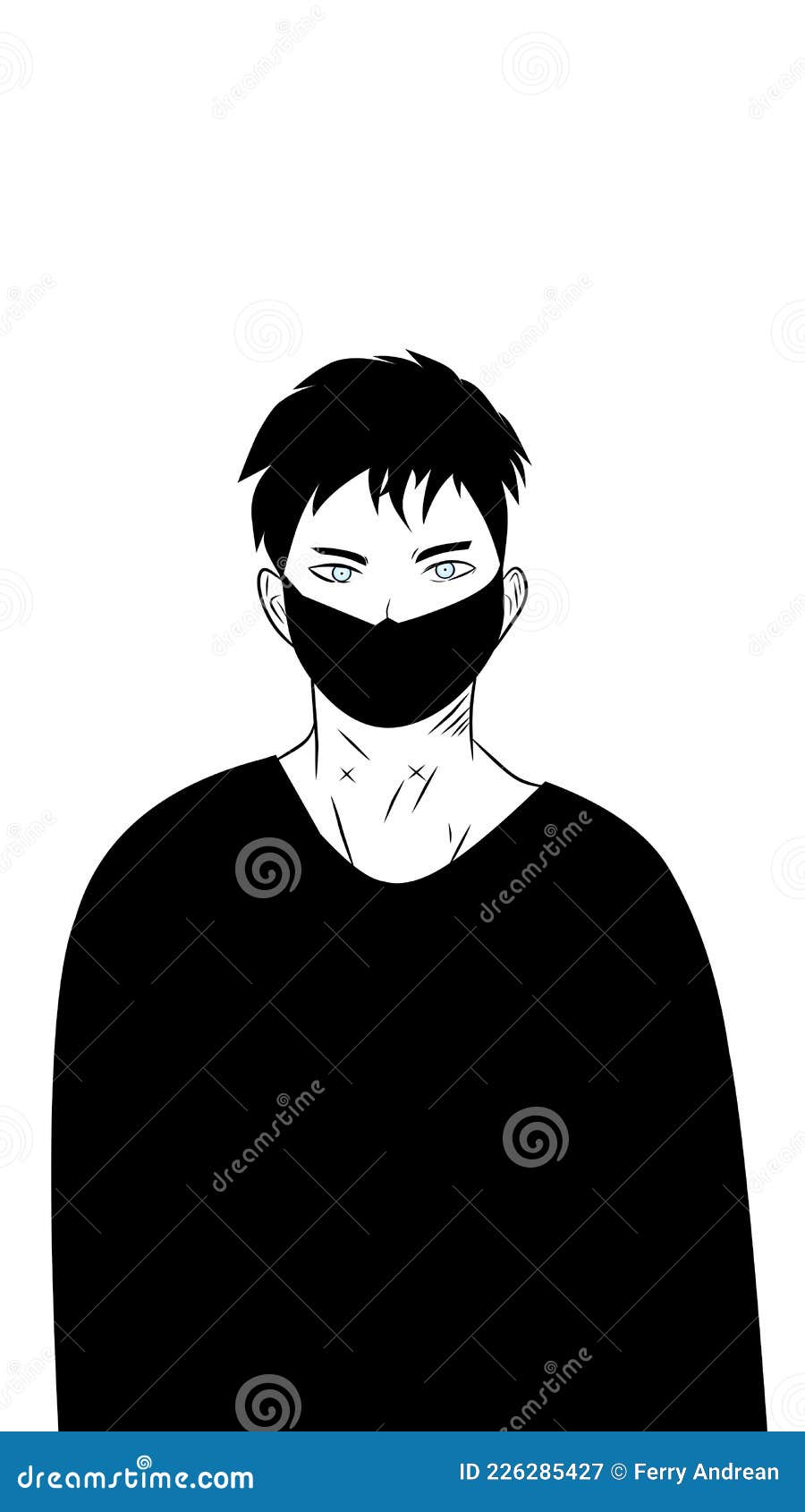 Um triste personagem de anime com um capuz preto.