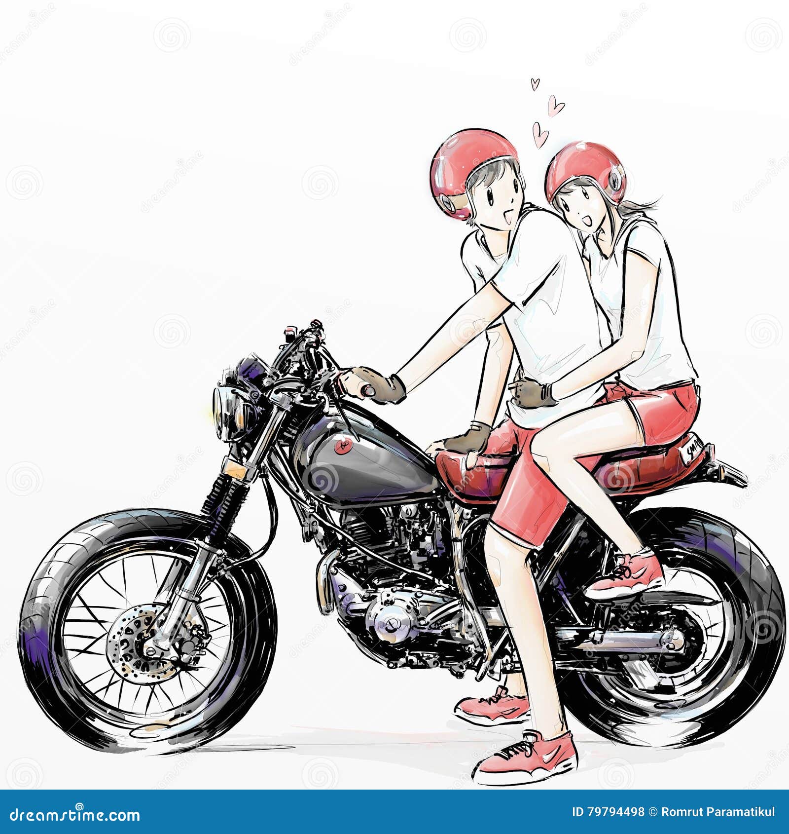 Mão De Desenho Animado Desenhado Equitação Motocicleta Menino