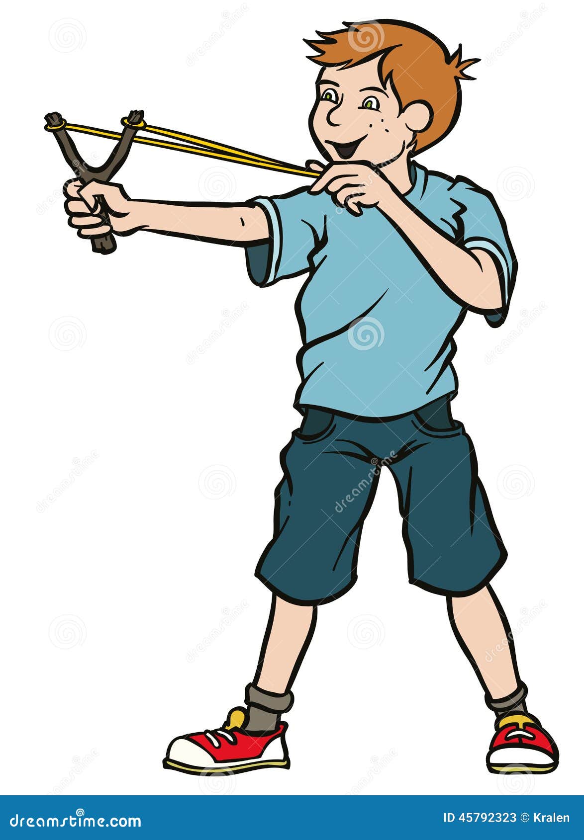 Menino com slingshot ilustração do vetor. Ilustração de alvo 45792323
