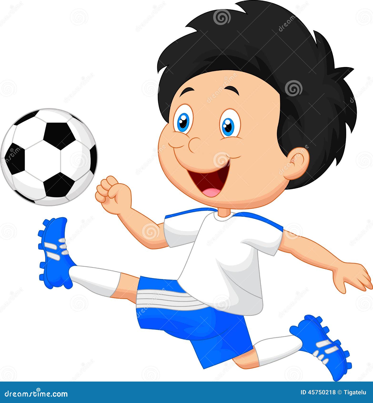 Um menino personagem de desenho animado jogando futebol