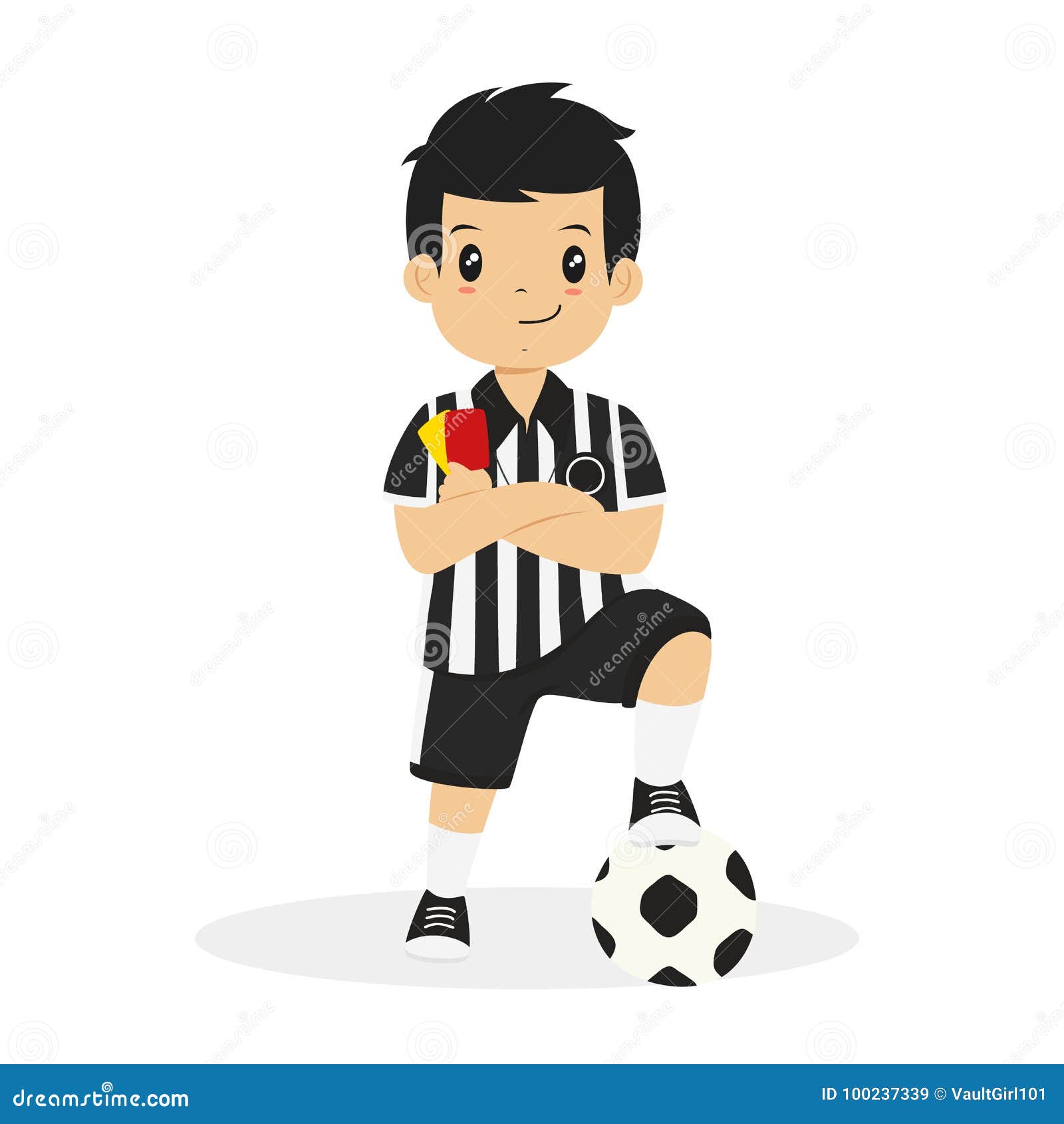 Desenho animado garoto jogar árbitro de futebol, apitando
