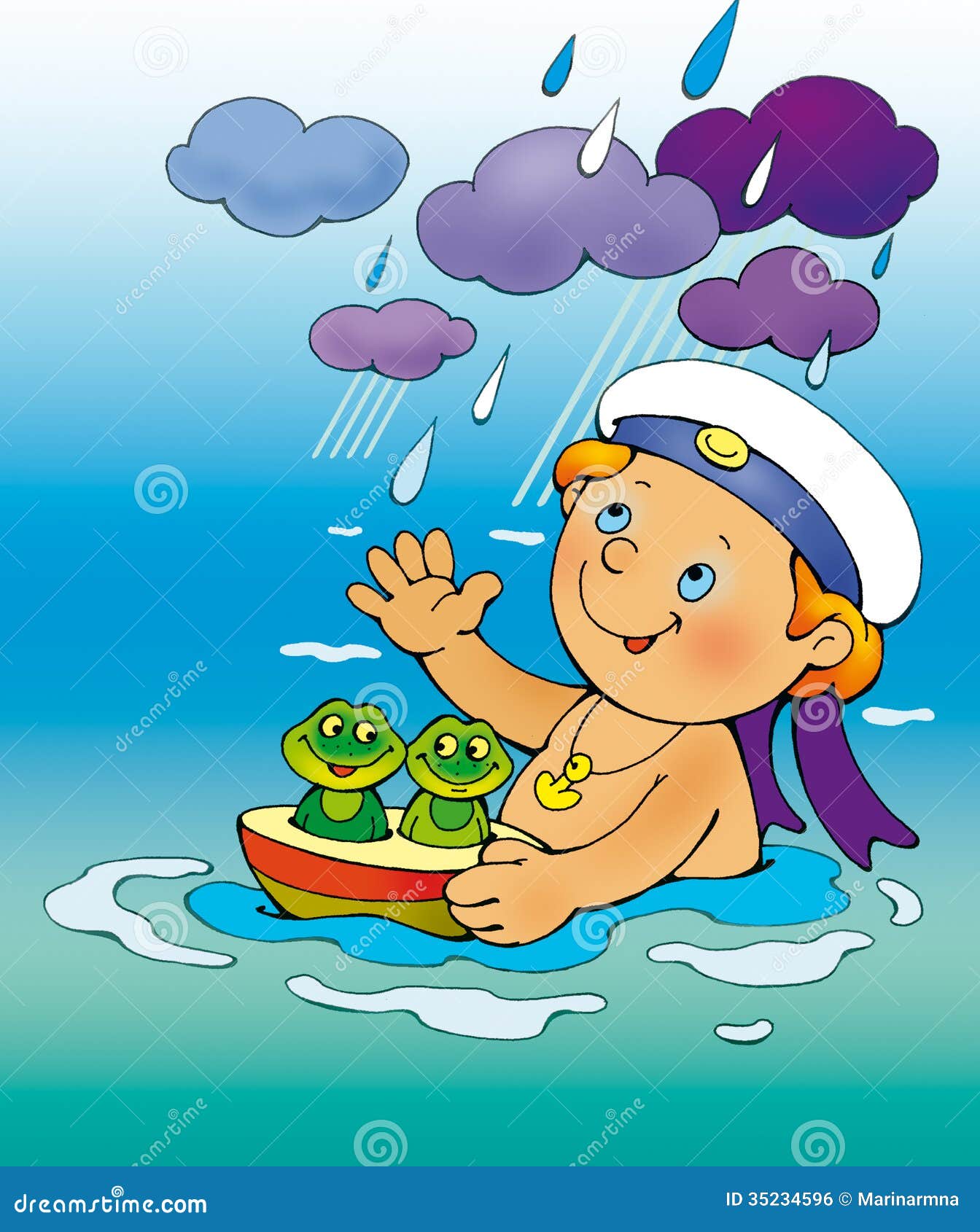 Menino Que Banhase E Que Joga No Mar Ilustração Stock Ilustração de