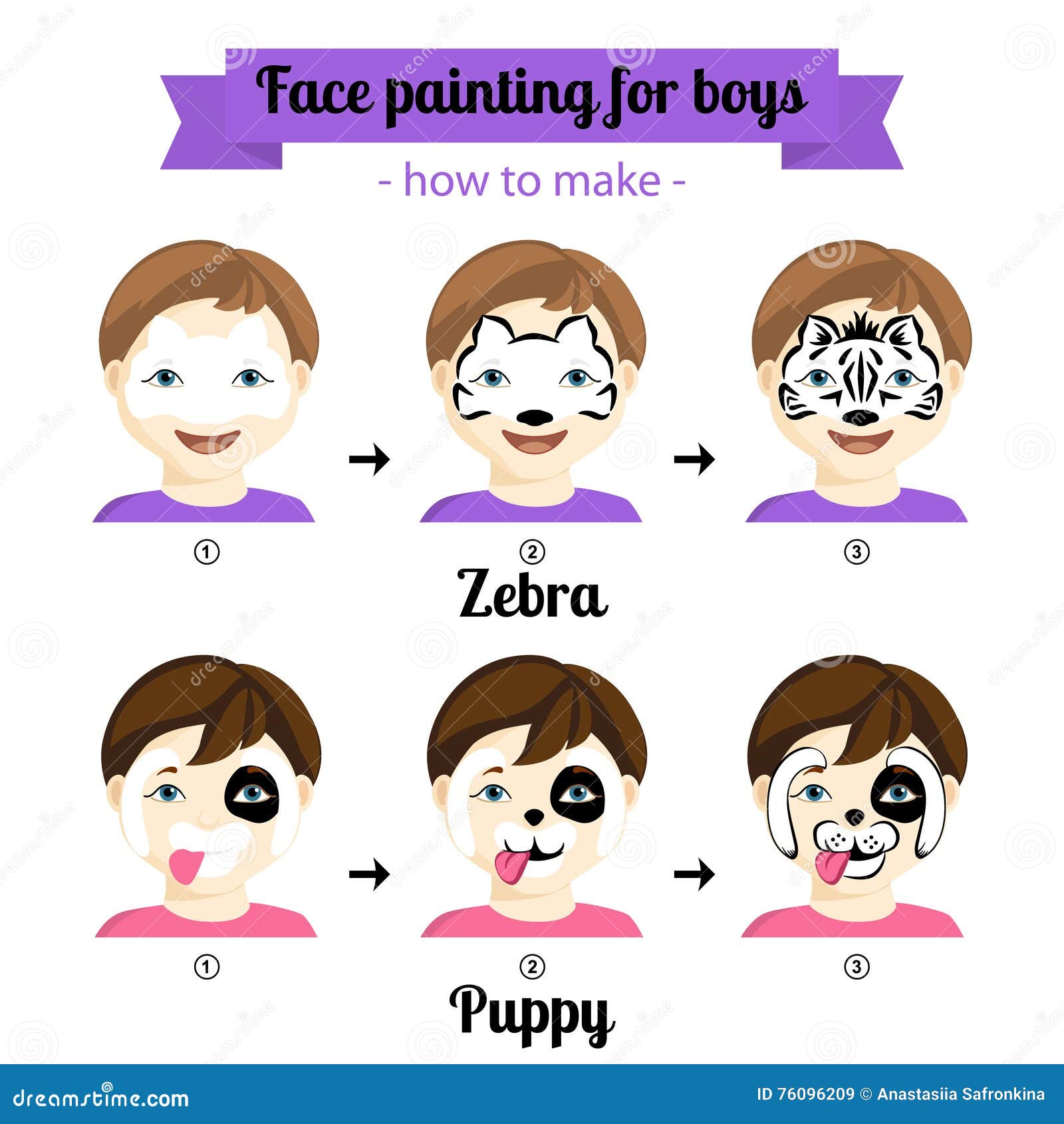 Meninos 3 Da Pintura Da Cara Ilustração Stock - Ilustração de alegria,  facial: 76096209, image size:1600x1690